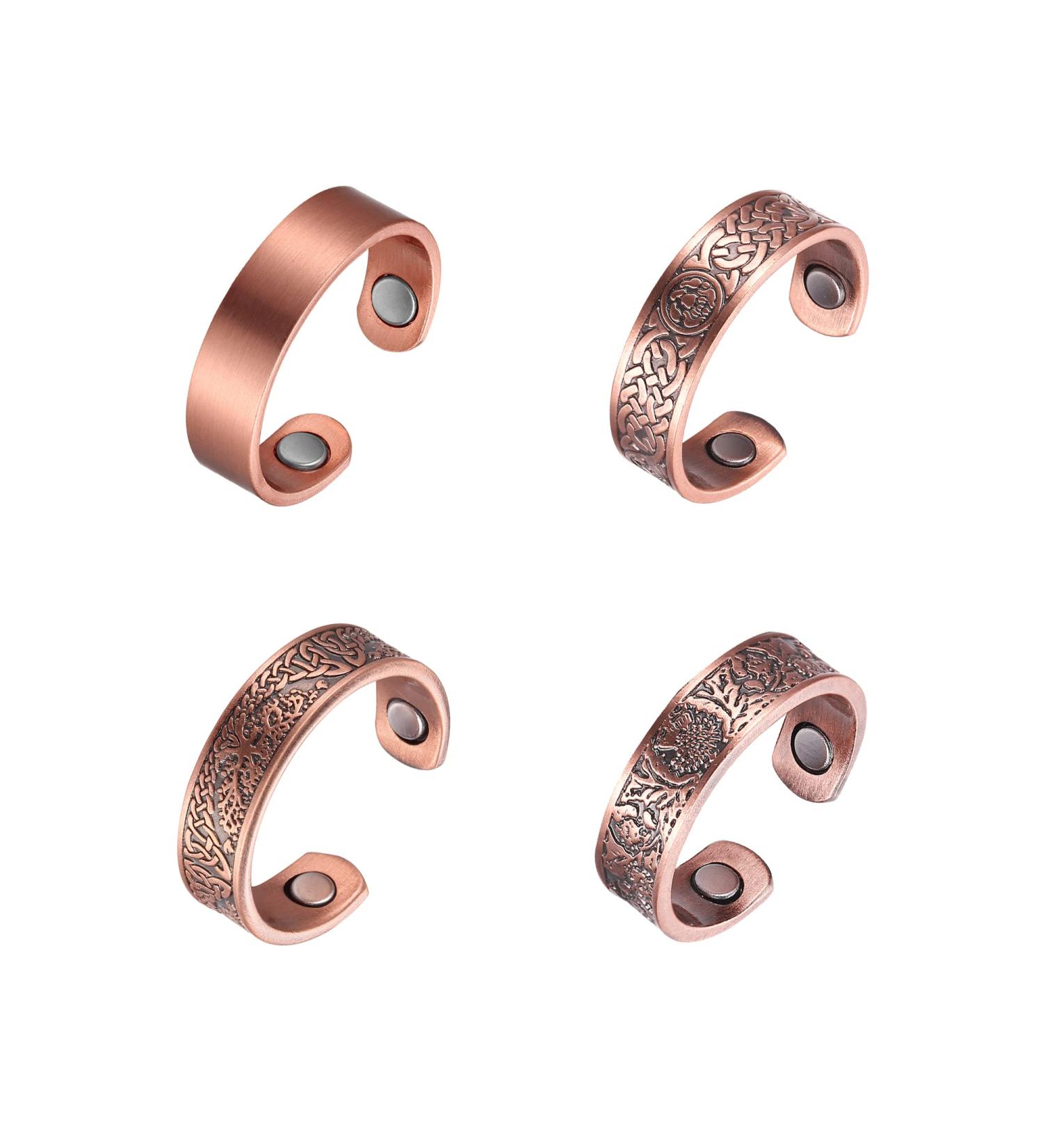 BioMag Magnetic Rings for Men - Set of 4 | Solid Pure Copper Jewelry Gift for Dad | Finger and Thumb Copper Rings - Buy Online on GoSupps.com