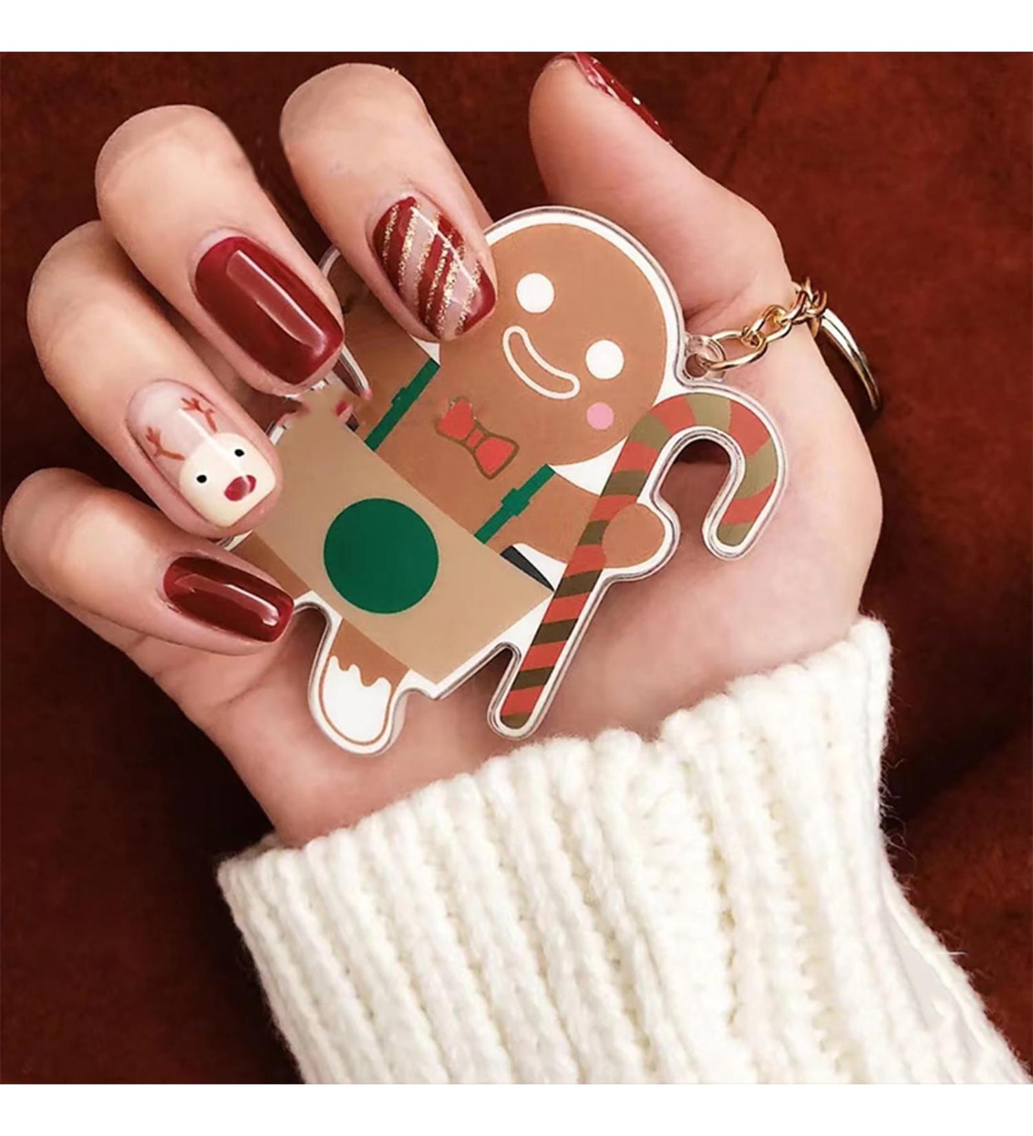 24 Pcs Wine Red Elk Christmas Day False Nails - Full Cover Square Stick on Nails with Glue for Women and Girls Nail Art - Buy Online on GoSupps.com