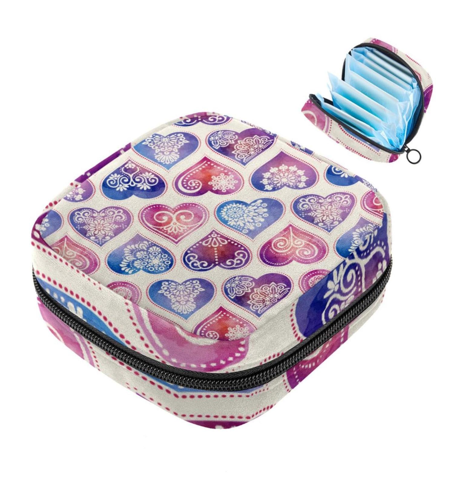 Portable Women's Binding-Up Bags | Menstrual Cup Pocket & Pads for Teen Girls | Art & Love Hearts | Pink Multicolored - Buy Online on GoSupps.com