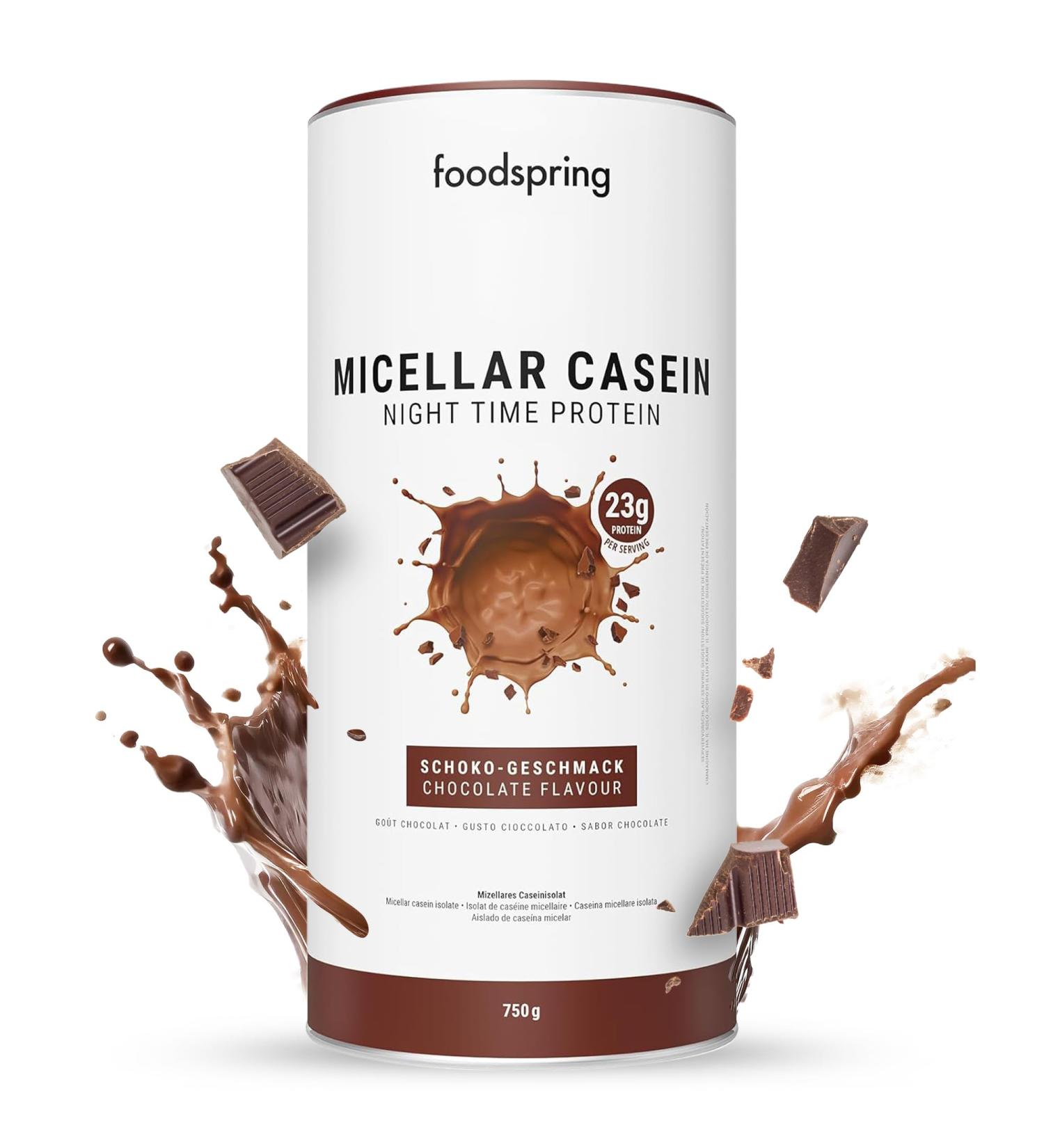 Foodspring Micellar Casein Protein Powder - 23g Sugar-Free Chocolate Shake for Overnight Recovery & Muscle Growth (750g) - Buy Online on GoSupps.com