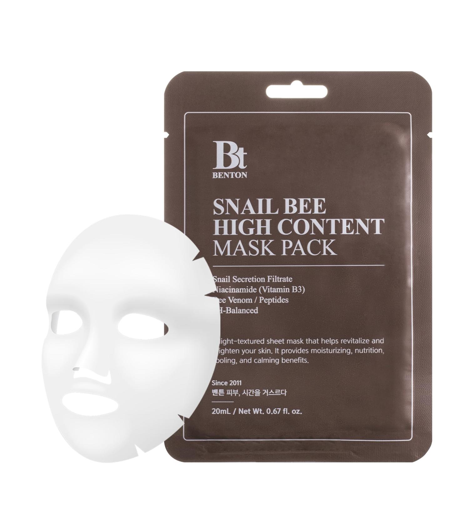 BENTON Snail Bee High Content Mask Pack - 10 Sheets | Korean Moisturizing Face Mask with Snail Mucin & Bee Venom for Soothing Skin - Buy Online on GoSupps.com