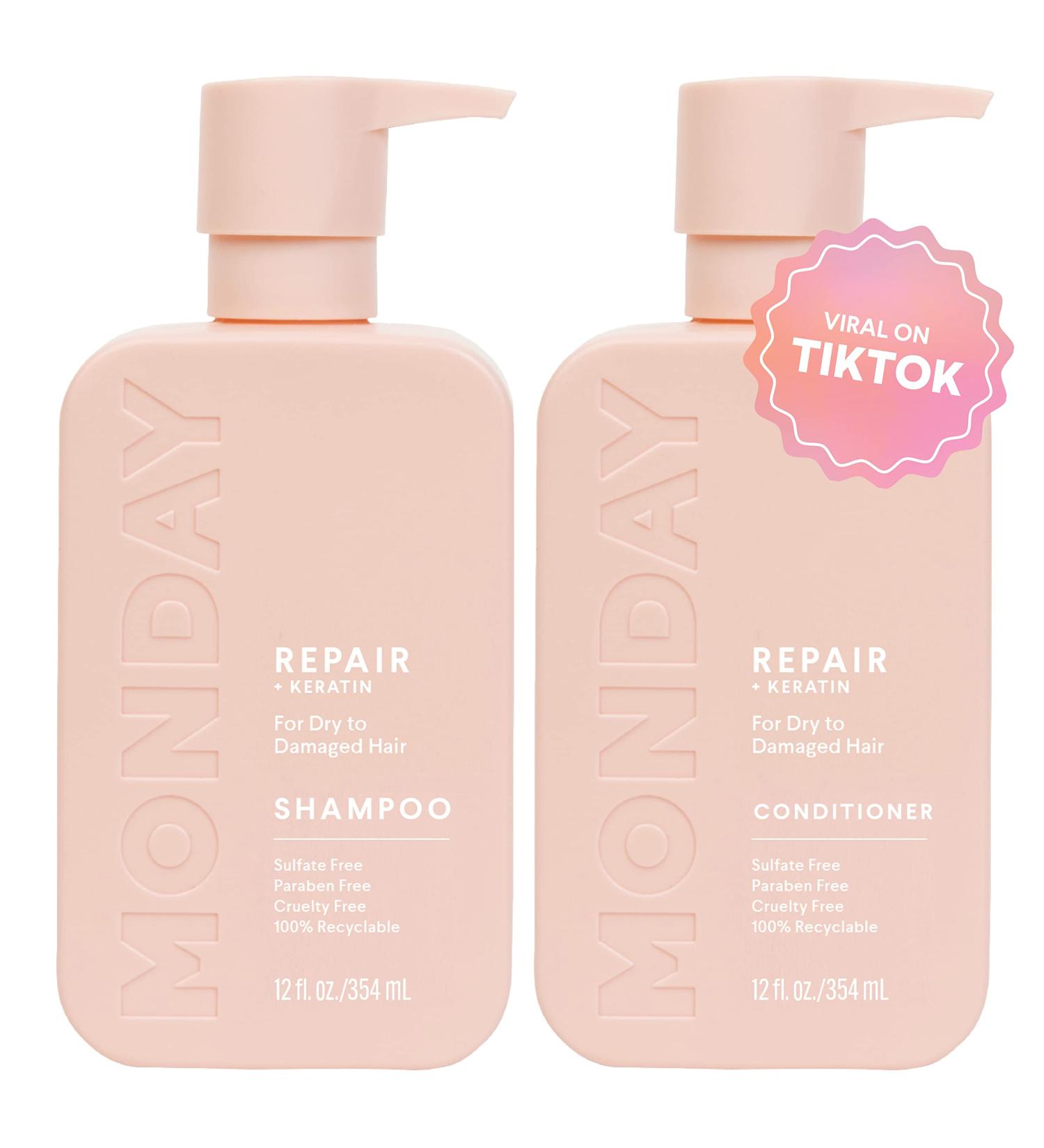 Monday Haircare Repair Shampoo & Conditioner Set 12oz - Ideal for Dry/Damaged Hair | Infused with Keratin, Coconut Oil, Shea Butter & Vitamin E - Buy Online on GoSupps.com