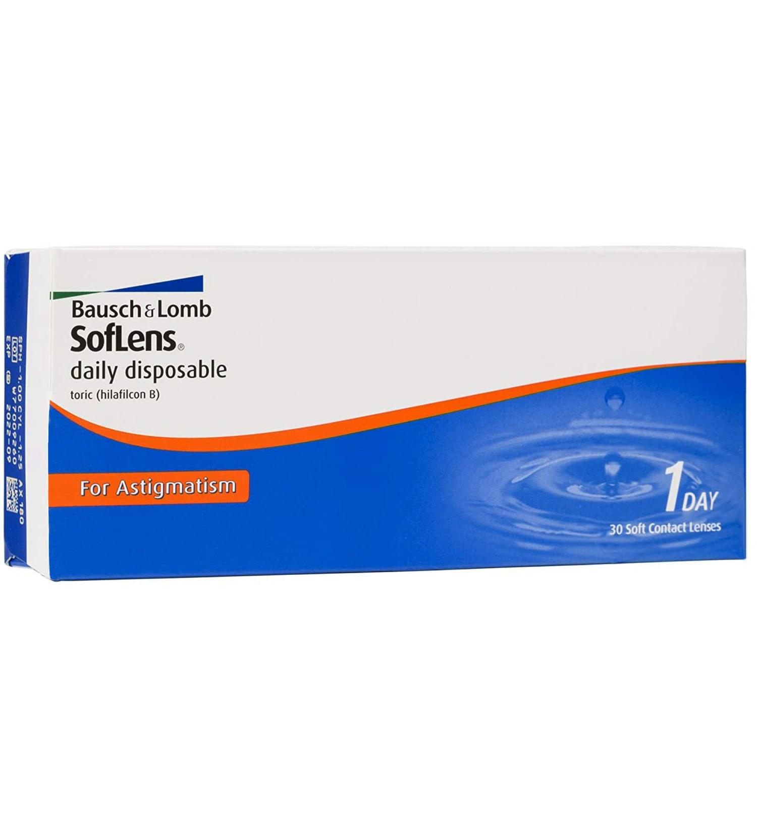 Bausch + Lomb Soflens Daily Toric Contact Lenses - 30 Pack | BC 8.6 mm Dia 14.2 mm -5.0 Dioptria Cyl -0.75 Axis 160 - Soft Daily Wear - Buy Online on GoSupps.com