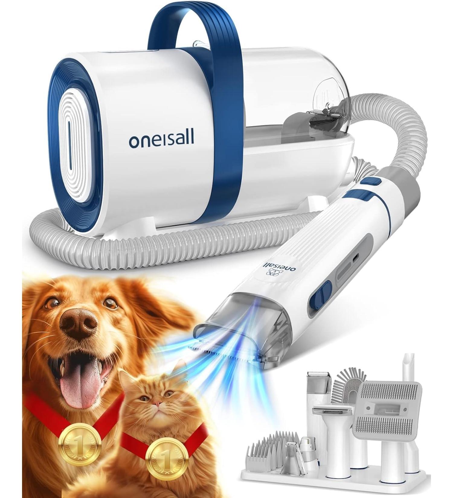 oneisall Dog Grooming Vacuum Kit | Professional Pet Hair Suction Groomer with 7 Tools | for Dogs and Cats | Shedding & Grooming Solution (1.5 Litre) - Buy Online on GoSupps.com