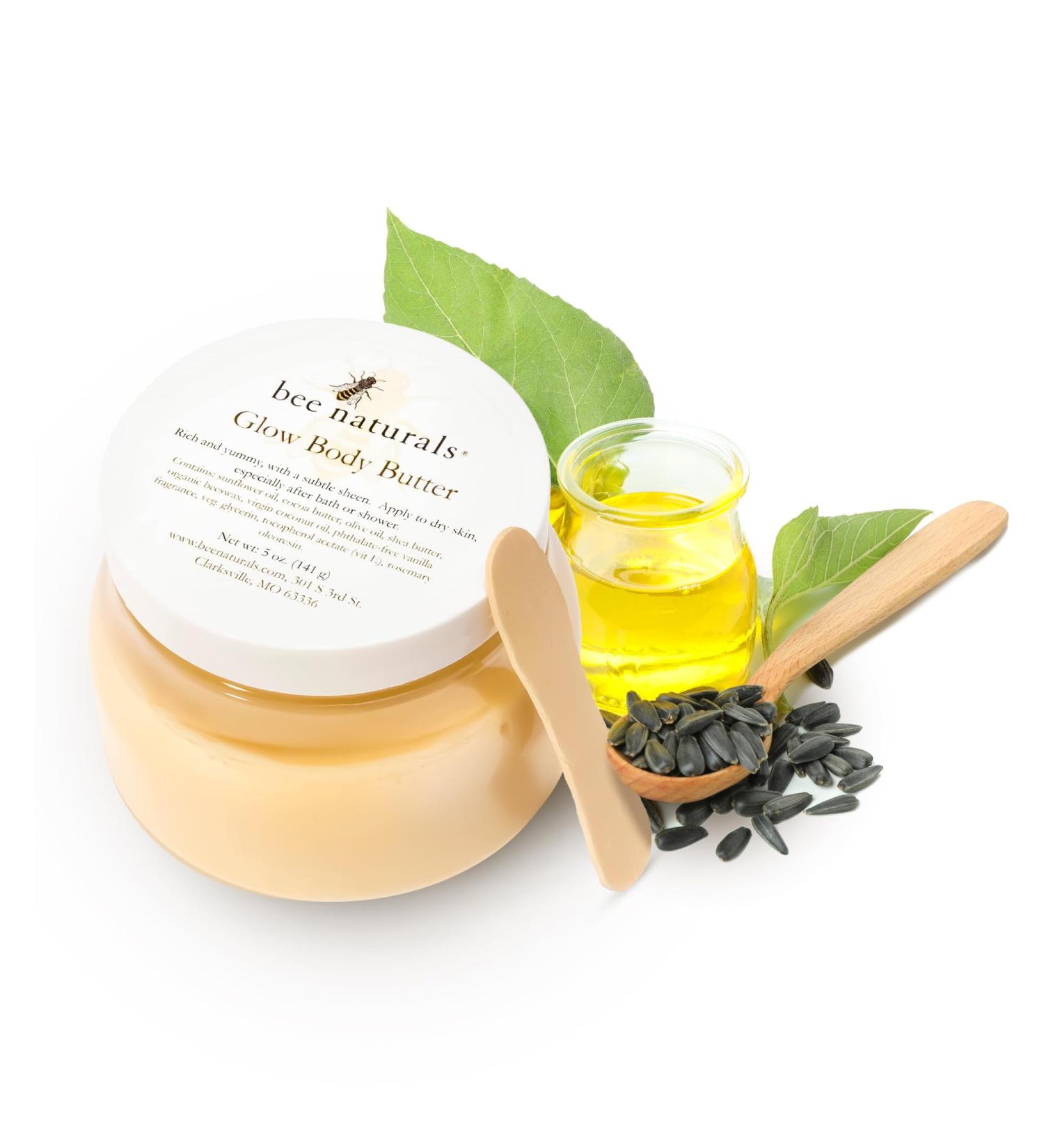 Bee Naturals Glow Body Butter Shea & Cocoa Butter Blend for Deep Hydration Radiant Skin and Lasting Moisture Infused with Organic Oils Beeswax & Vanilla Mango Scent 5Oz Cruelty-Free - Buy Online on GoSupps.com