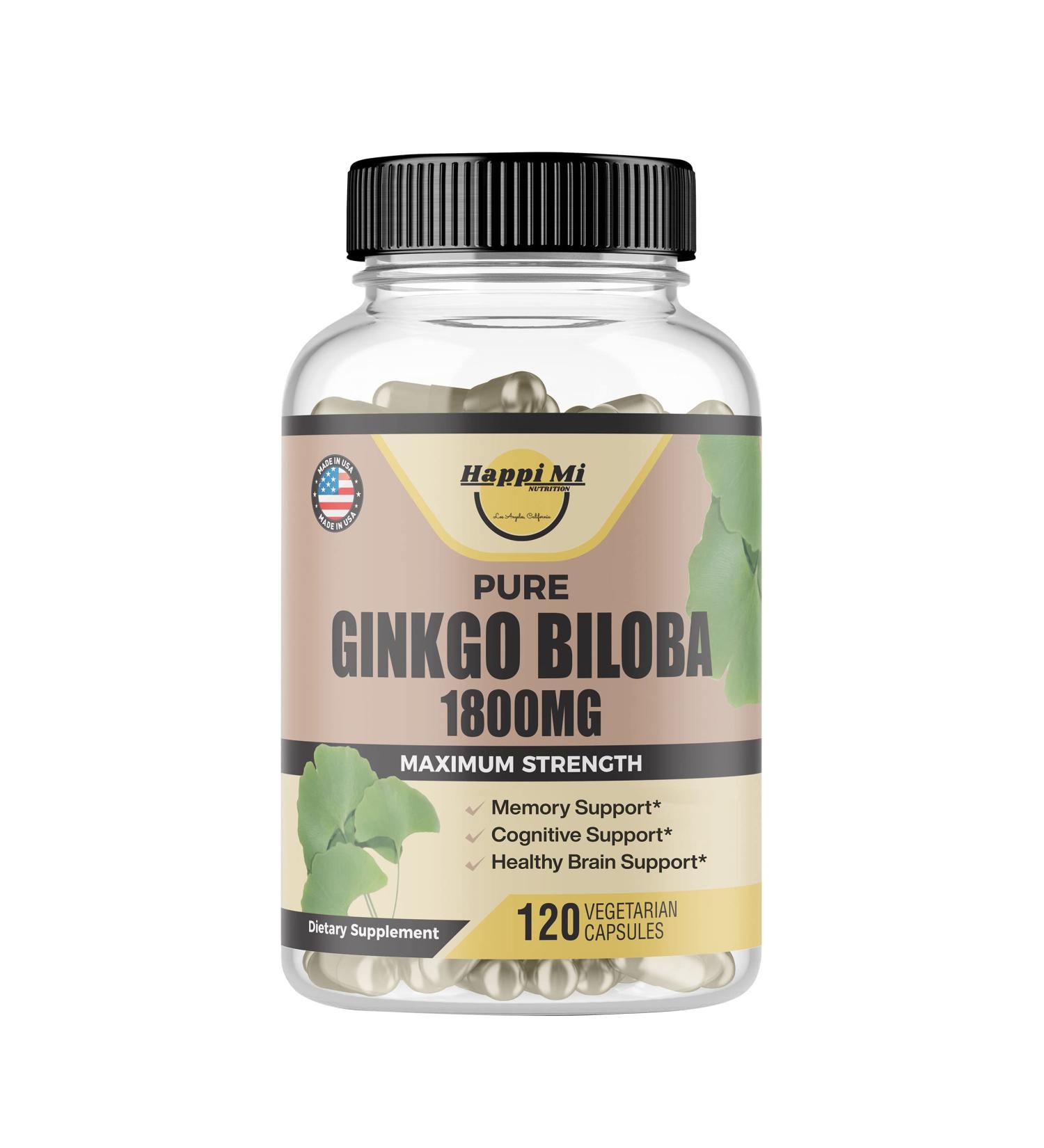 Happi Mi Nutrition Ginkgo Biloba 1800mg  Ginkgo Biloba Organic  Memory & Brain Function Support  Improves Concentration and Cognitive Support  Clarity  120 Veggie Caps  Non GMO  120Caps - Buy Online on GoSupps.com