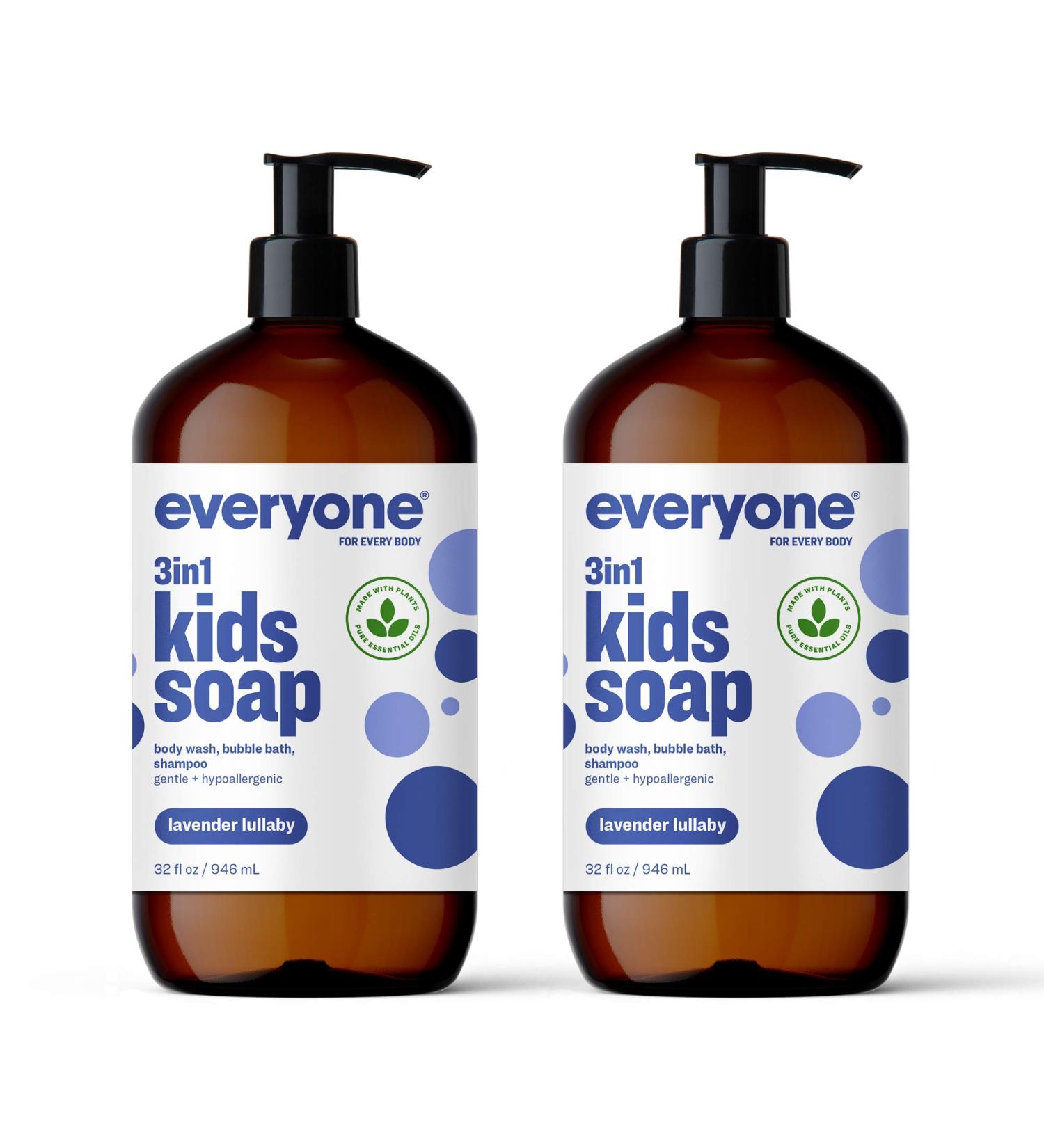 Everyone 3-in-1 Kids Soap - Lavender Coconut Body Wash, Bubble Bath & Shampoo (32oz, Pack of 2) - Organic & Essential Oils - Buy Online on GoSupps.com