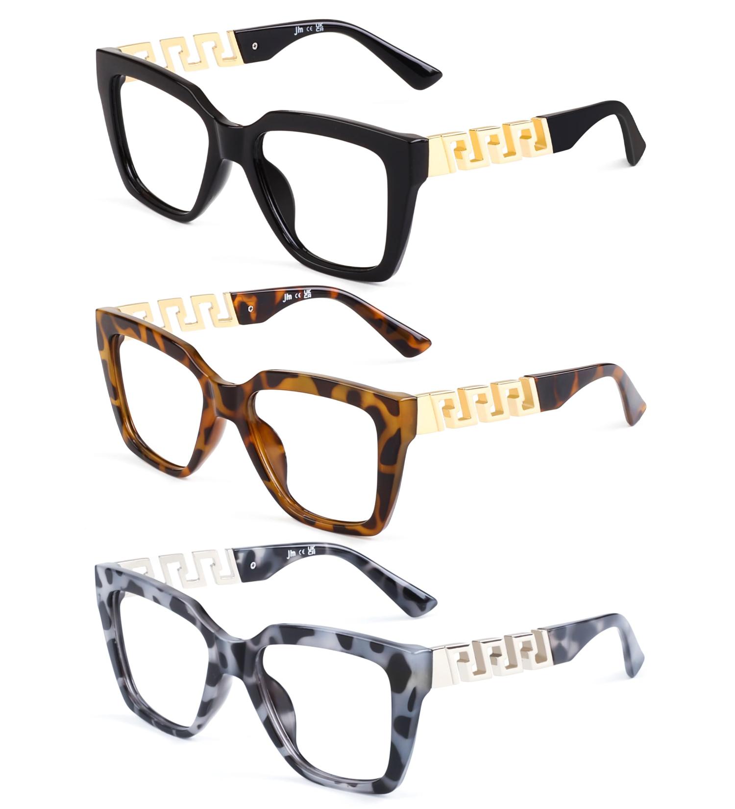 JM 3 Pack Oversized Women's Reading Glasses - Blue Light Blocking Fashion Glasses with Prescription - Stylish 0.0 x Mixed Set - Buy Online on GoSupps.com