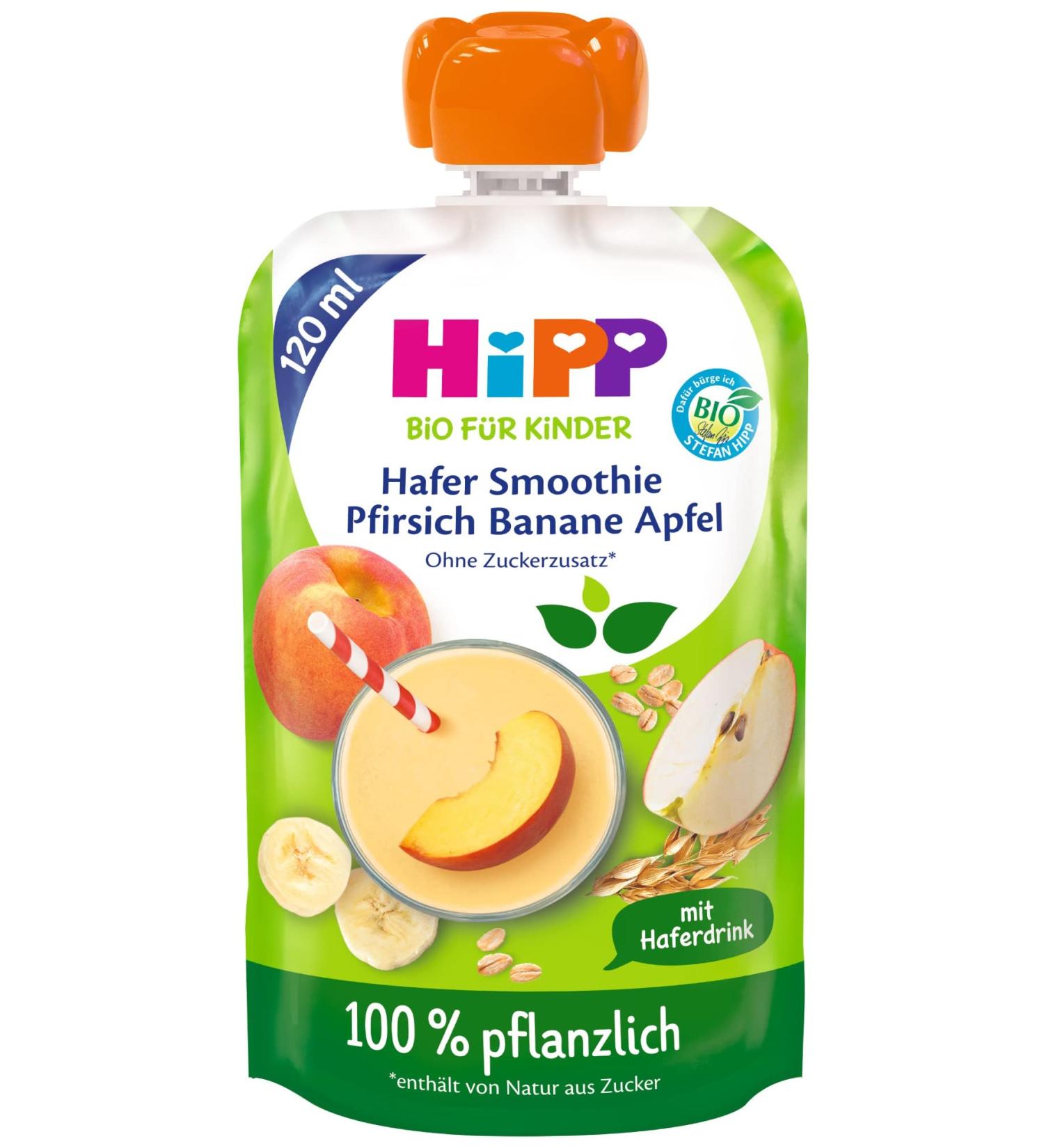 HiPP Organic for Children Smoothie Apple Peach Banana with Oat Drink 120ml Pack of 6 (6x120ml)