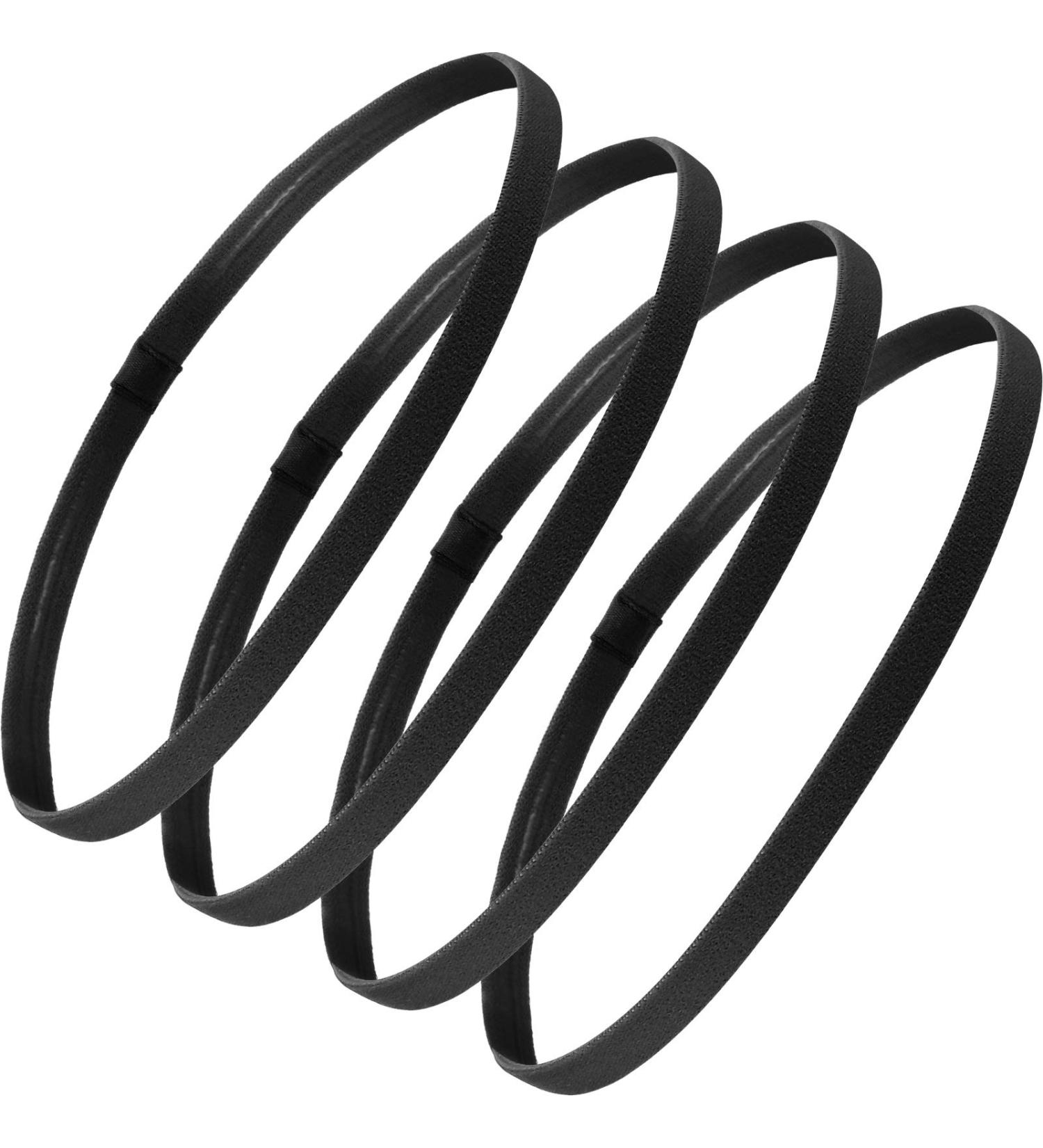 4-Piece Thick Non-Slip Elastic Sport Headbands for Women and Men - Black - Buy Online on GoSupps.com