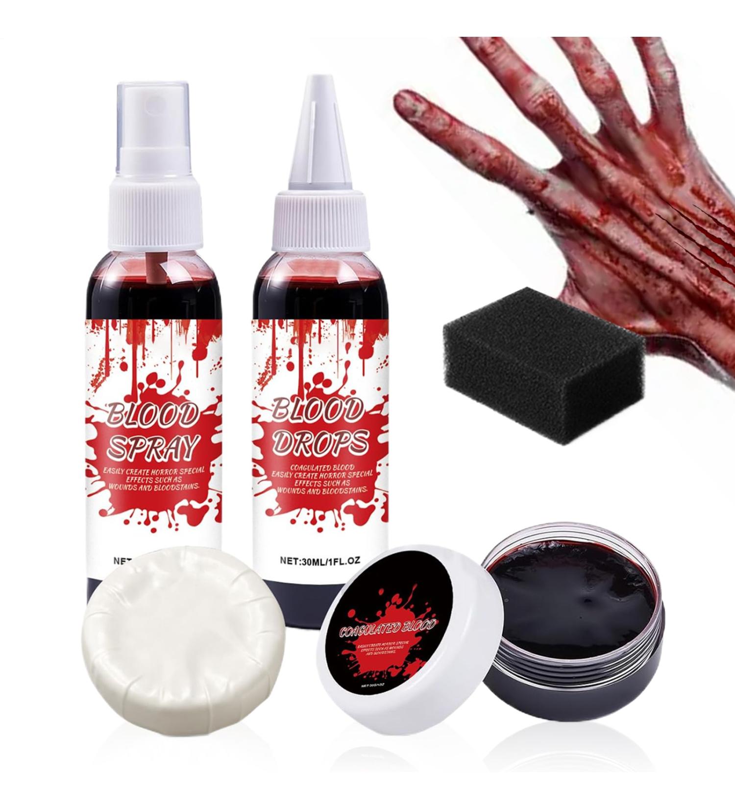 Fake Blood Makeup Kit for Halloween | Coagulated Gel Blood Kit with Cleansing Soap Washable Accessories for Zombie Vampire Costume for Movies Cosplay Theme Parties Props - Buy Online on GoSupps.com