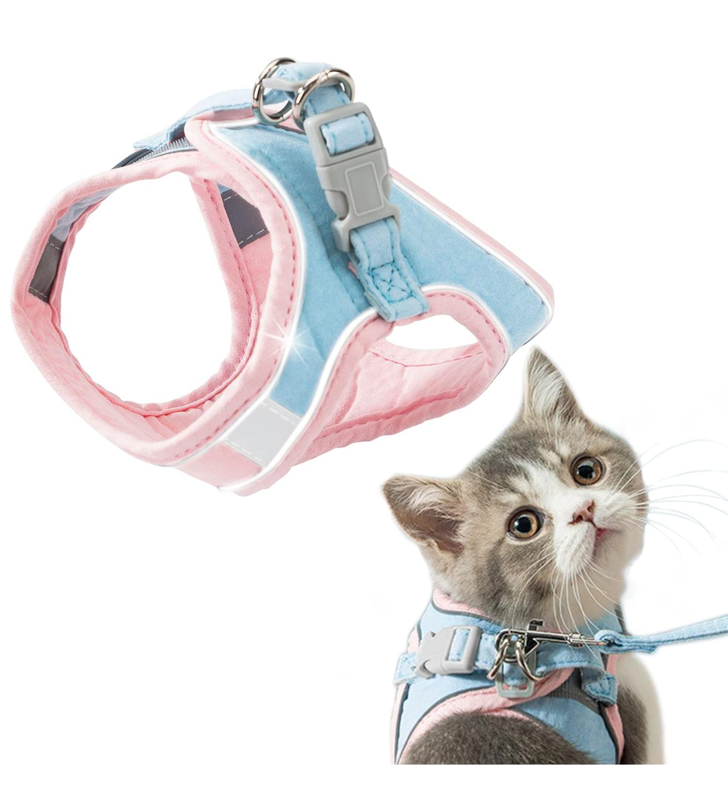 Geeric Cat Dishes & Escape Proof Harness Set - Adjustable Dishes for Small Cats | Reflective Leash in Pink & Blue - Buy Online on GoSupps.com