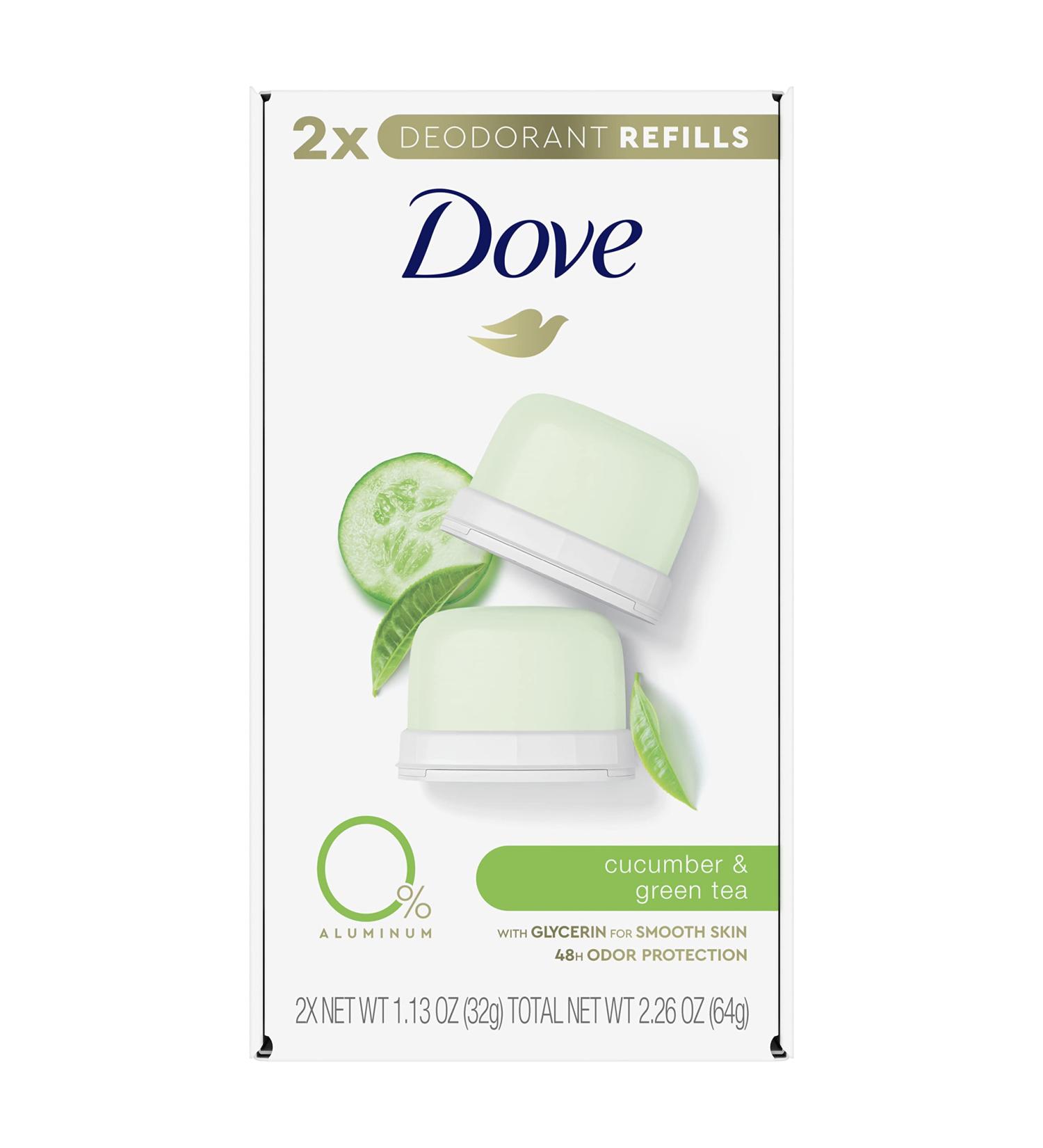 Dove Women's Refillable Deodorant Kit, Cucumber & Green Tea, 0% Aluminum - 2 Refills (1.13oz each) - Buy Online on GoSupps.com