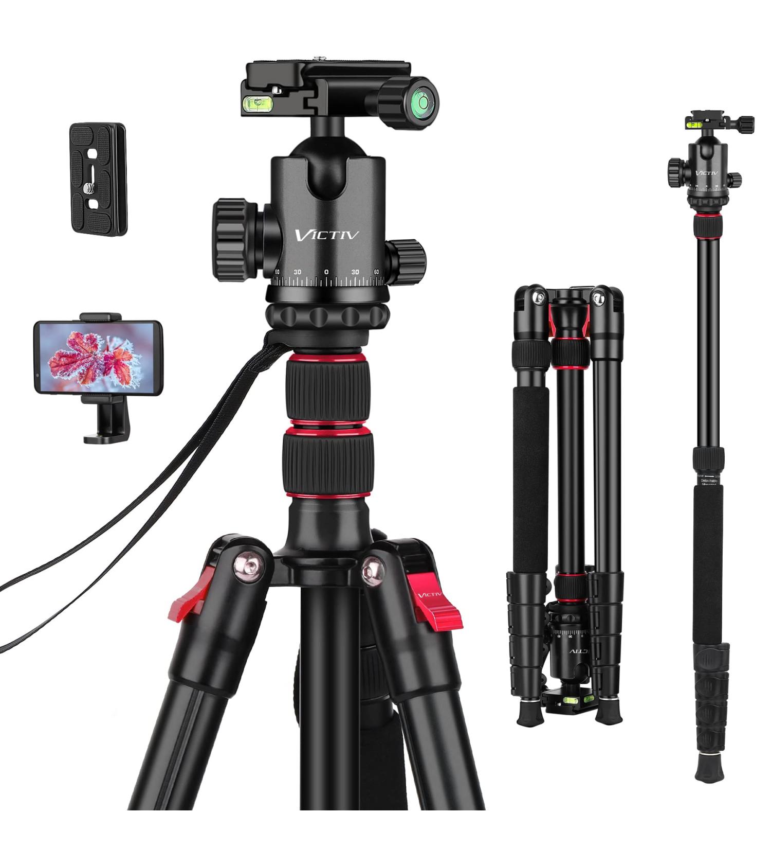 Victiv 81-inch Professional Camera Tripod with Monopod, Aluminum DSLR Tripod for Travel - 360 Degree Ball Head, Phone Mount - Compatible with Canon, Nikon, Sony - Black - Buy Online on GoSupps.com