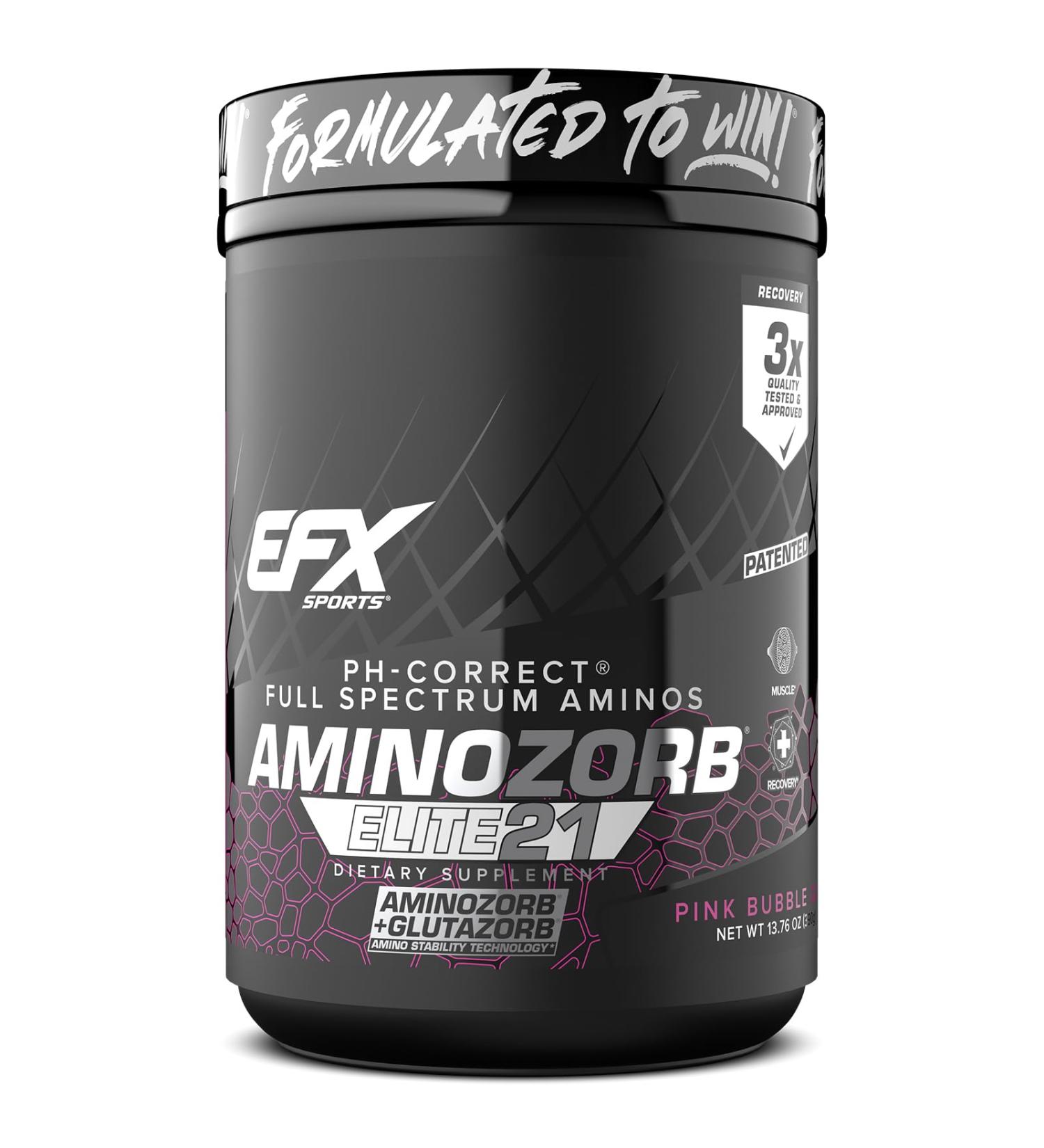 EFX Sports Aminozorb Elite 21 | PH-Correct, Full Spectrum Aminos + Glutamine | Essential & Non Essential Aminos | Zero Sugars | 30 Servings (Pink Bubblegum) - Buy Online on GoSupps.com