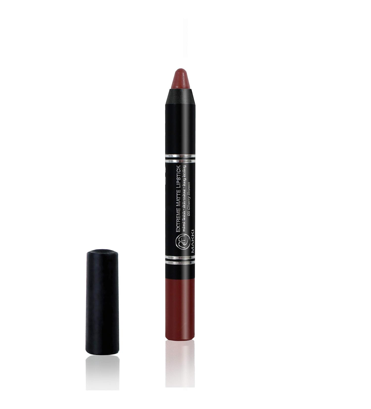  Makki Cherry Brown Makki Extreme Rich Matte Lip Crayon with a long-lasting velvety finish containing oil-absorbing molecules rice starch and cyclic volatiles fragrance-free - Buy Online on GoSupps.com