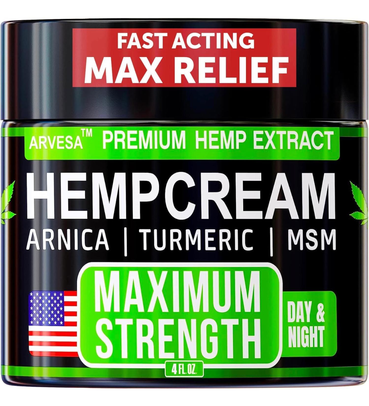 Hemp Cream Maximum Strength - Natural Soothing Relief for Back Neck Feet & Joints - Hemp Oil Gel Rub with MSM Glucosamine Turmeric & Arnica - 4 FL OZ - Buy Online on GoSupps.com
