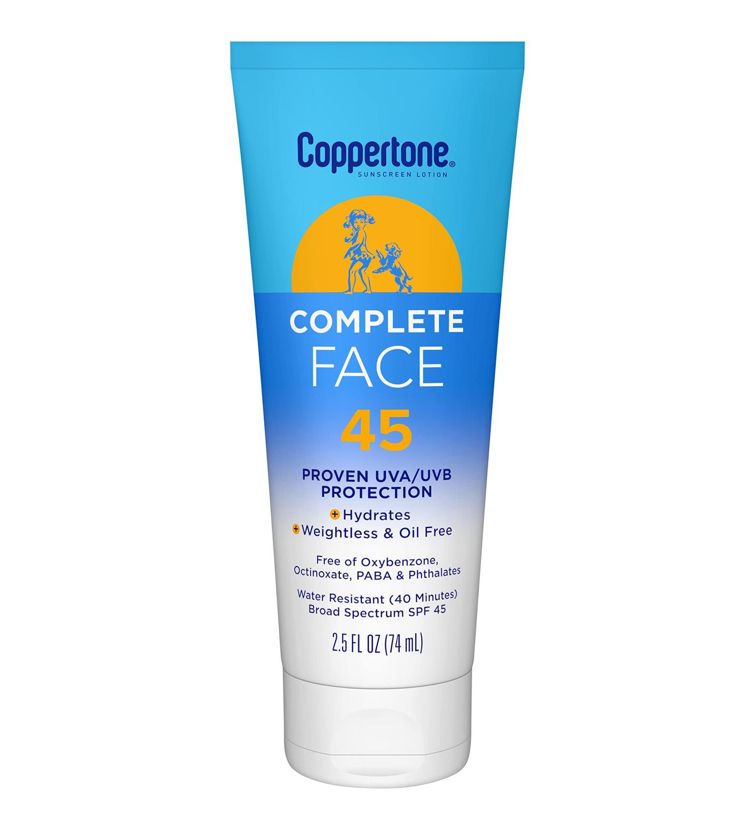 Coppertone Complete Face Sunscreen Lotion SPF 45 Weightless and Oil-Free Water Resistant Sunscreen with Proven UVA/UVB Protection 2.5 Fl Oz Tube - Buy Online on GoSupps.com
