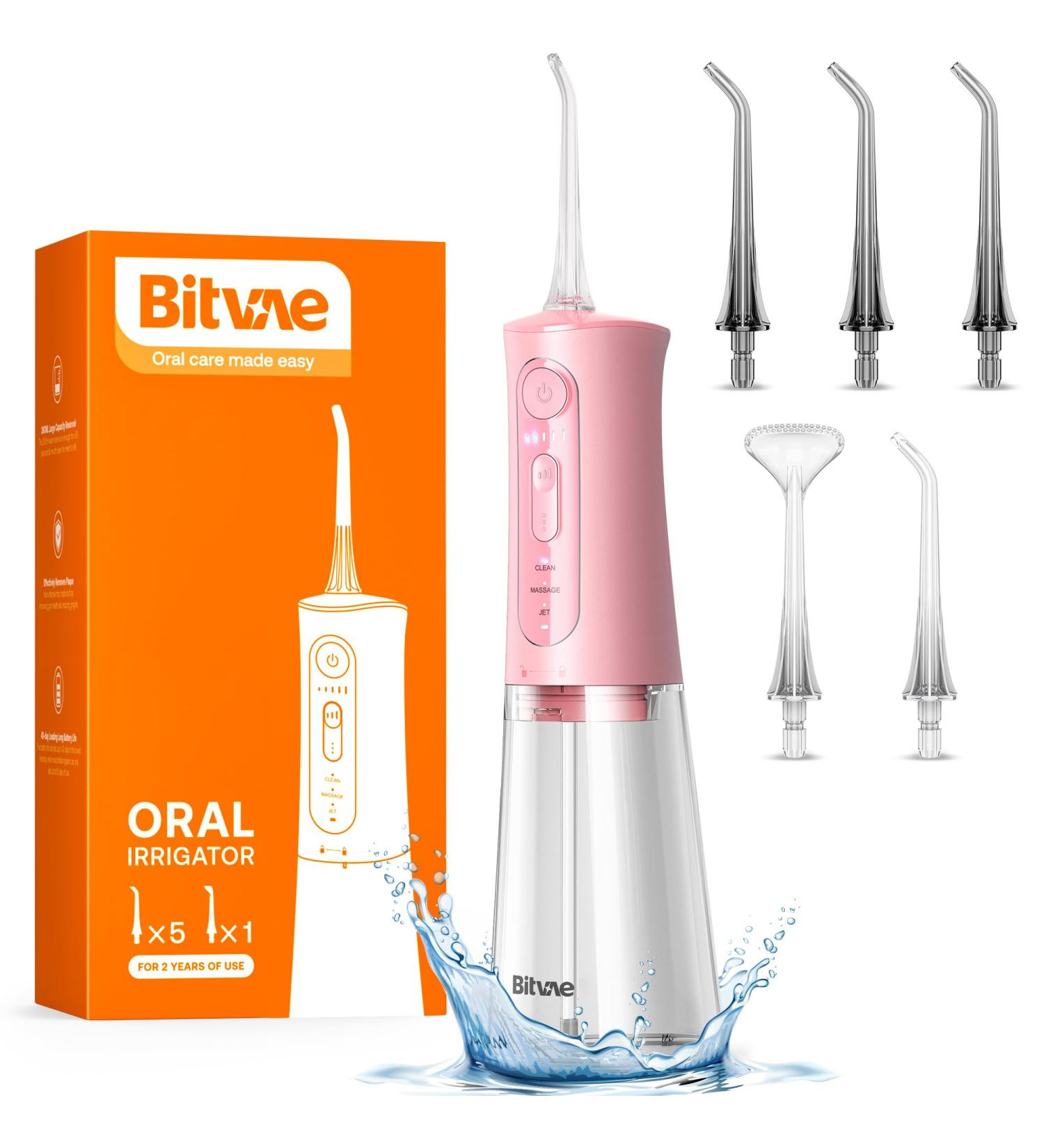 Bitvae Water Dental Flossers for Teeth Cordless Flosser with 3 Modes & 5 Intensities Water Teeth Cleaner Picksfor Teeth Cleaning IPX7 Waterproof & Rechargeable Portable for Travel Pink - Buy Online on GoSupps.com