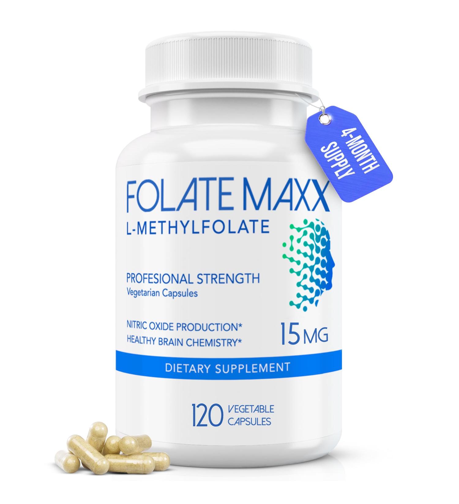 FolateMaxx L-Methylfolate 15mg 120 Capsules Doctor Formulated Methyl Folate Supplement for Women & Men High Potency 5-MTHF for Energy Mood & Focus Non-GMO Gluten-Free (4-Month Supply) 120 Count (Pack of 1) - Buy Online on GoSupps.com