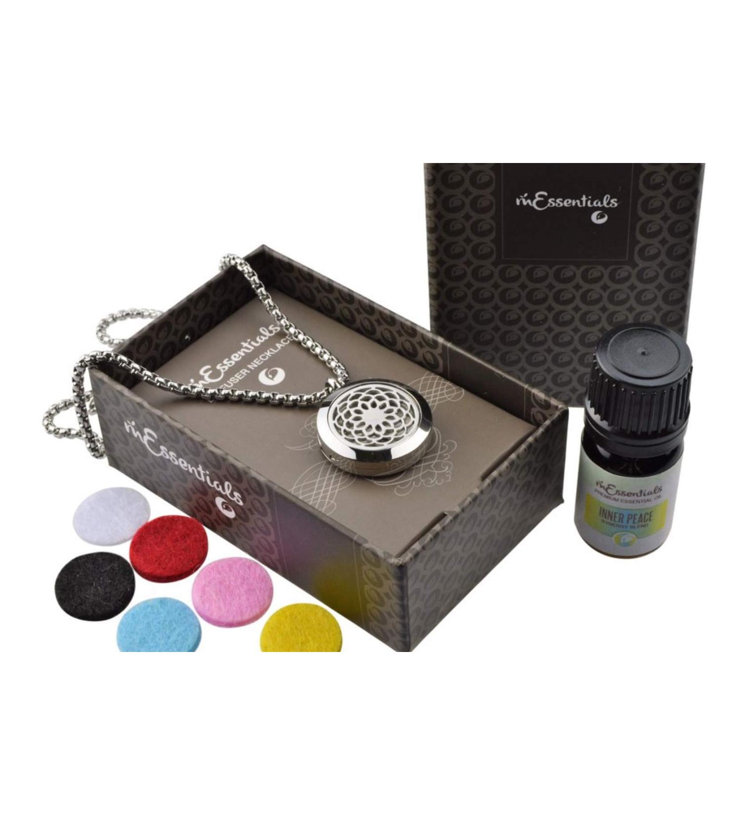 mEssentials Sunflower Essential Oil Diffuser Necklace Gift Set | Aromatherapy Pendant 24" Stainless Steel Chain Refill Pads & Inner Calm Essential Oil - Perfect Gift for Wellness and Relaxation - Buy Online on GoSupps.com