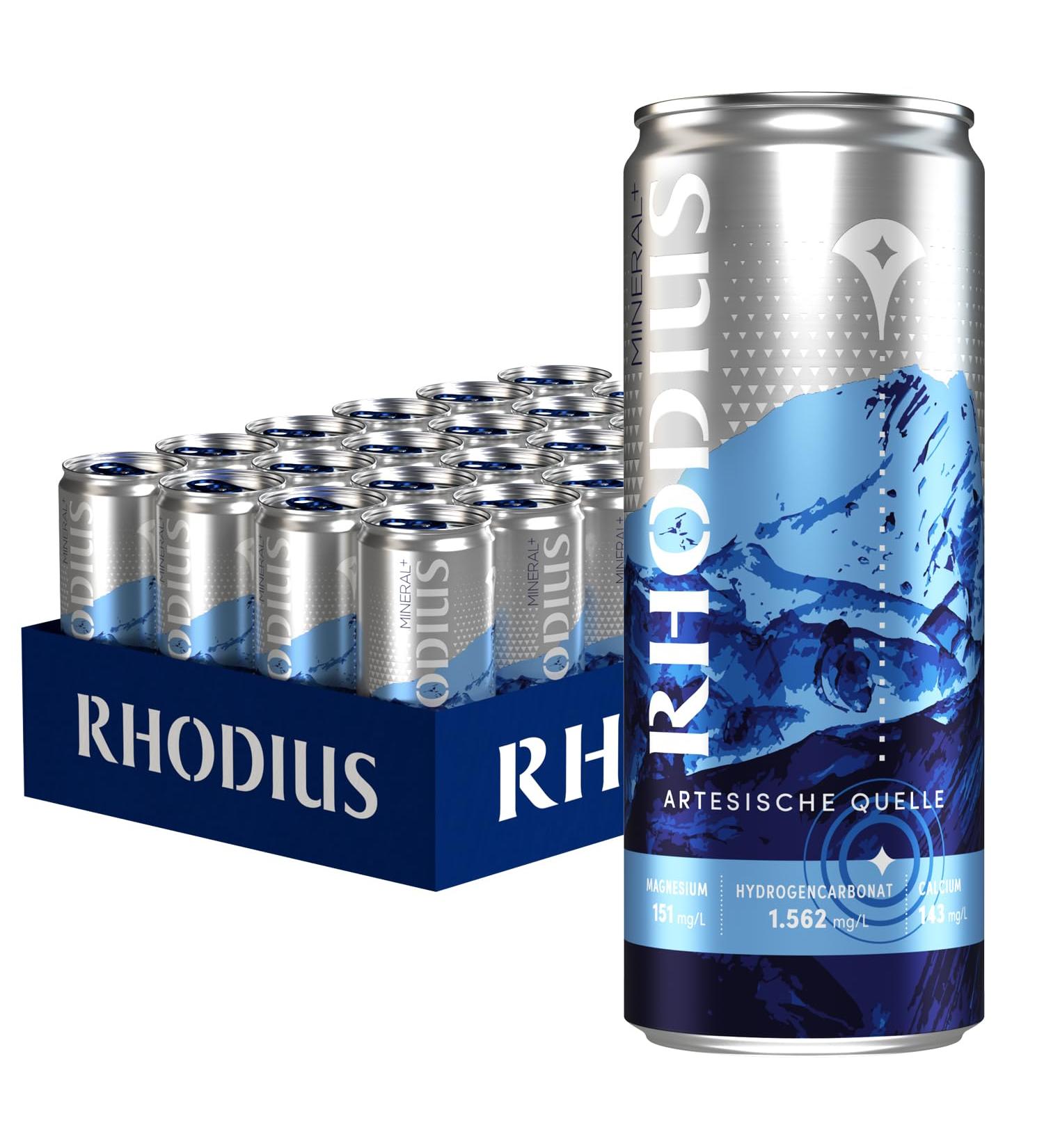 Buy Rhodius Sparkling Mineral Water Rich in Minerals & Magnesium | 24 x 330ml Cans | Eco-Friendly & Disposable | International Shipping Available - Buy Online on GoSupps.com