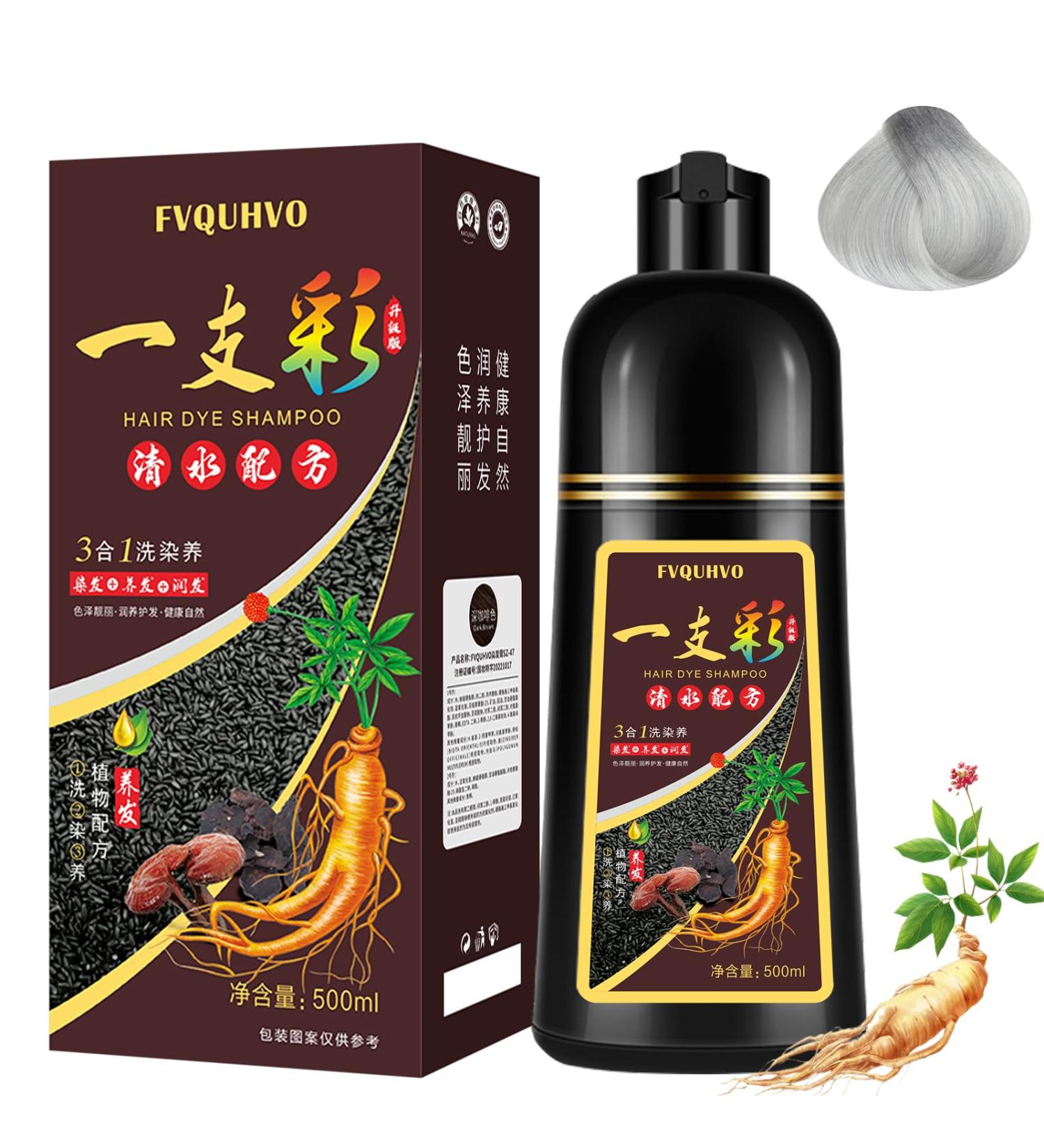 Fvquhvo 3 in 1 Hair Dye Shampoo - Silver Gray Instant Color for Men & Women | Long Lasting Natural Ingredients Ammonia & Paraben Free - 16.9 Fl Oz - Buy Online on GoSupps.com
