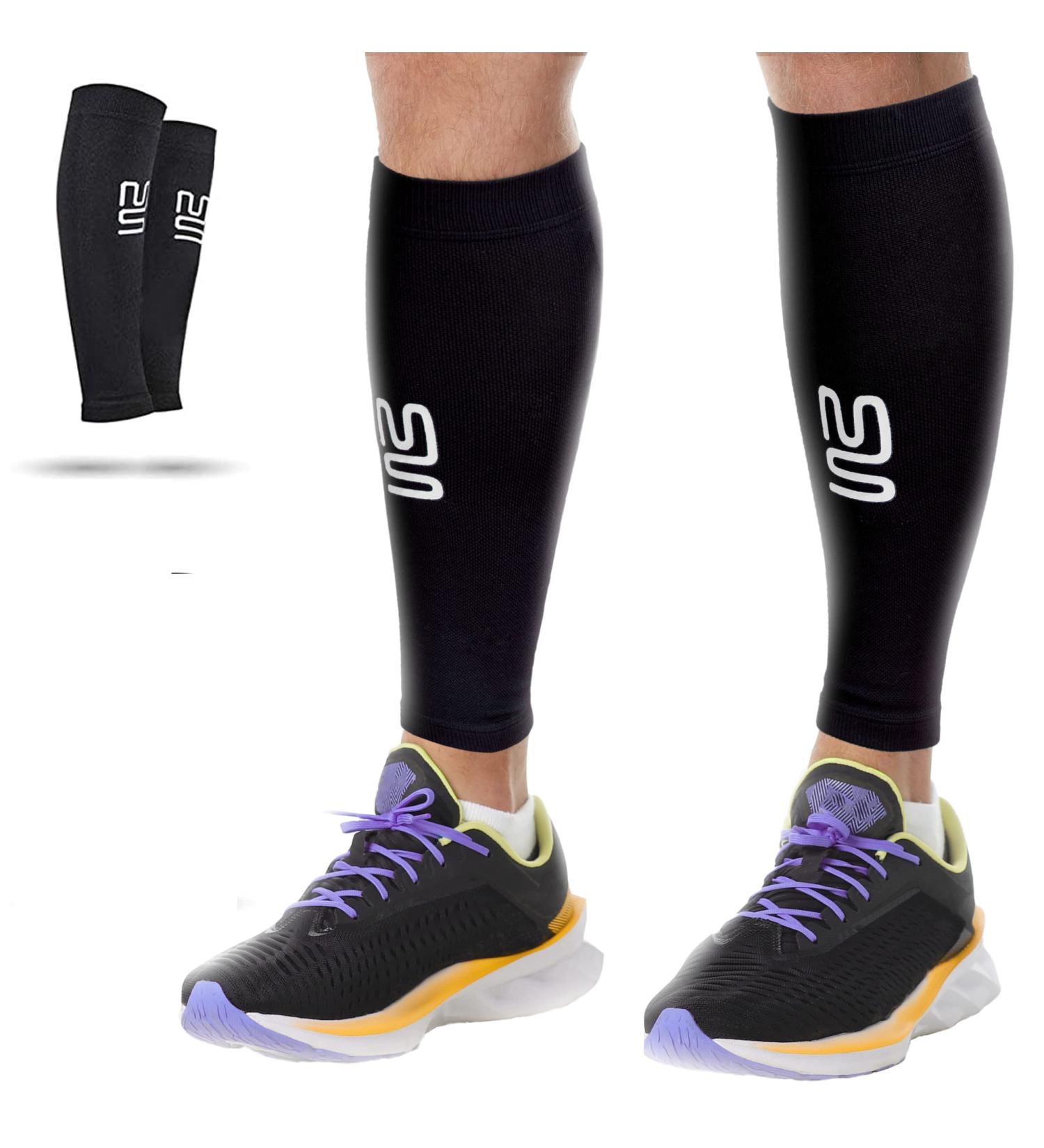 Calf Compression Sleeve - Support Brace for Sports & Travel | Men & Women - Medium - 1 Pair - Stripes/Black - Buy Online on GoSupps.com