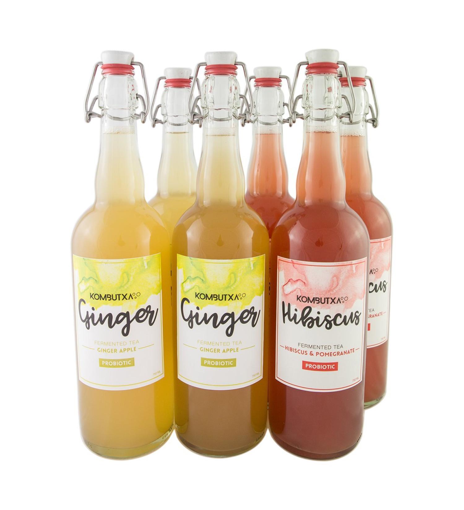 BOISSON COLOGIQUE KOMBUTXA TE KOMBUCHA - 6 bouteilles 750 ml Th ferment bio nergie cologique combustion des graisses sans sucre ajout (Pack Ginger + Hibiscus) Pack Gingembre et Hibiscus 6u - Buy Online on GoSupps.com