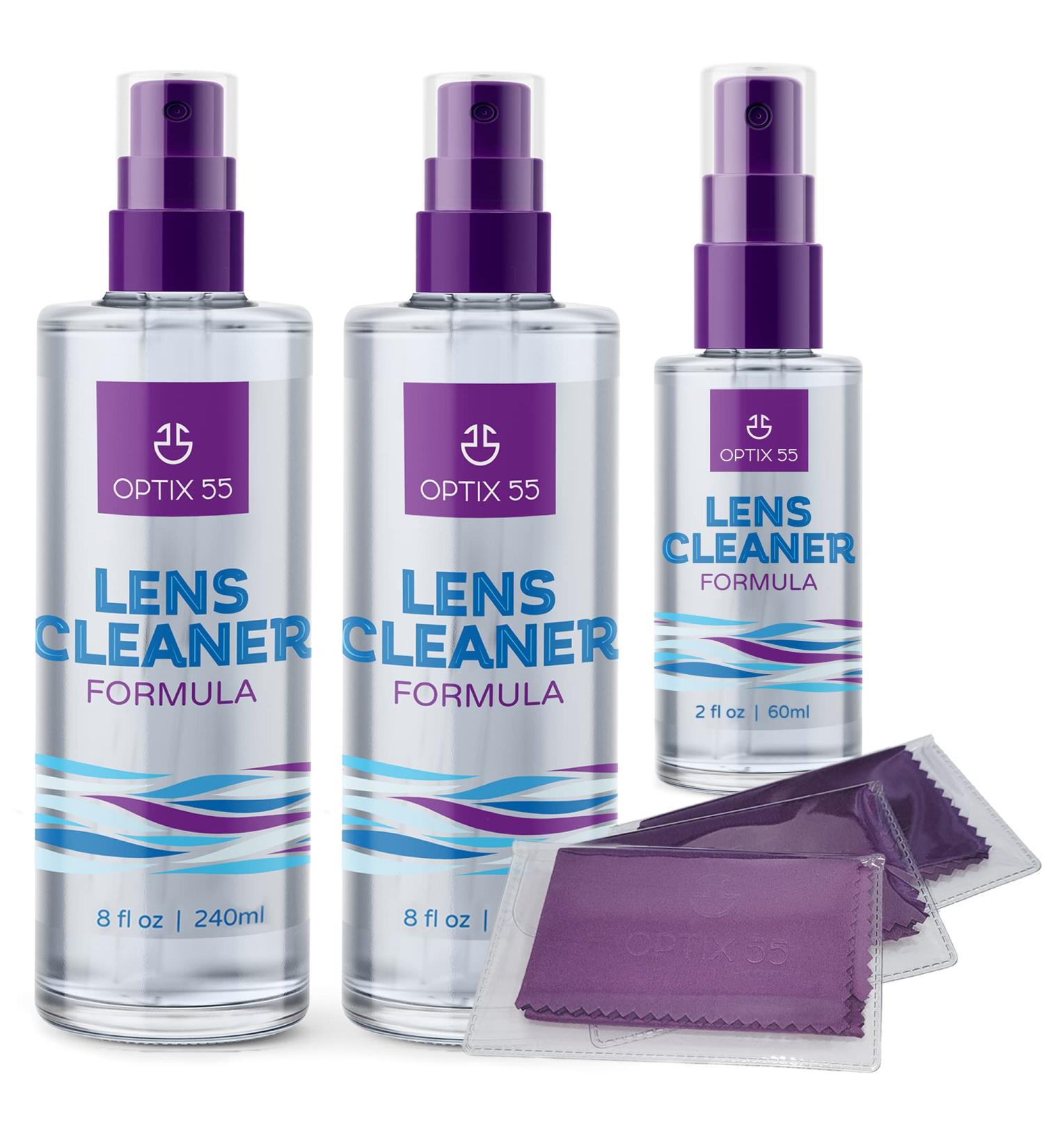 Lens Cleaner Spray Kit - Alcohol & Ammonia Free | 2x 8oz + 1x 2oz Glasses Cleaner Spray | 3 Microfiber Cloths | Safe for Eyeglasses, Screens | Streak-Free, Unscented (18 Fl Oz) - Buy Online on GoSupps.com