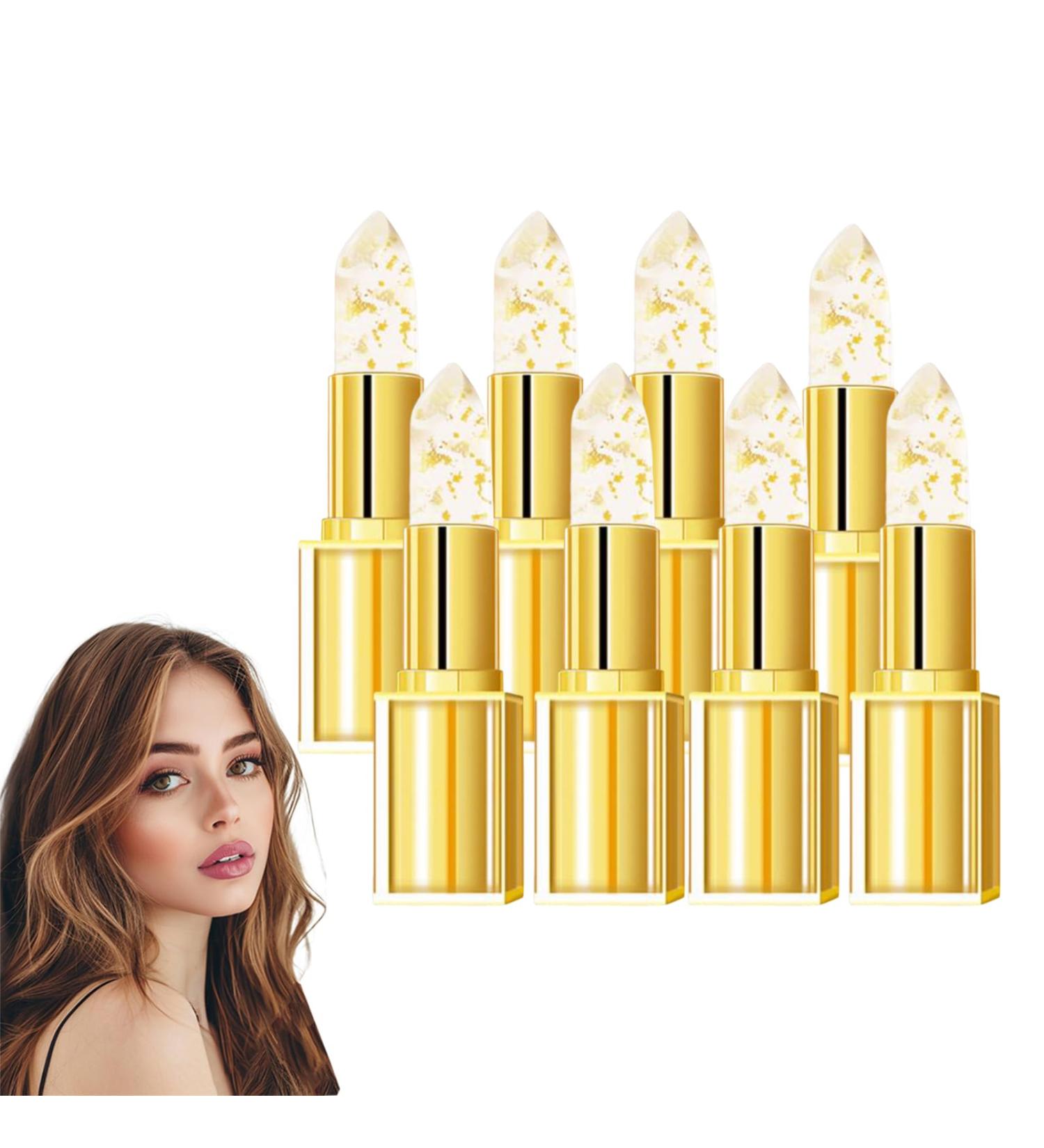 VKaoess Color Changing Lipstick with Gold Foil Gold Crystal Color Changing Lipstick Clear to Pink Moisturizing Lip Balm Kiss Proof and Water Resistant Long Lasting 8 Pack - Buy Online on GoSupps.com