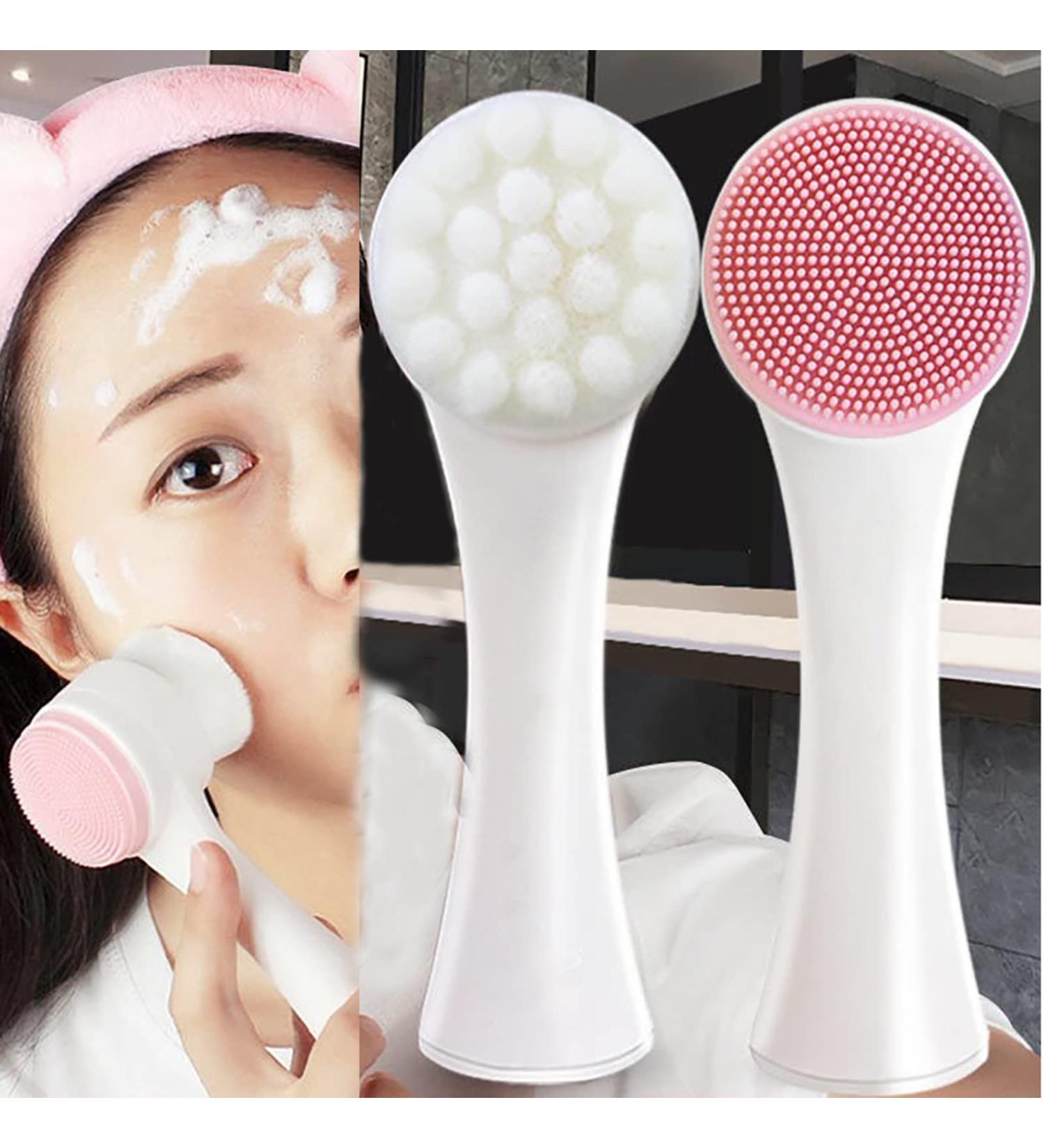 2 In 1 Silicone Face Brush for Women | Portable Double-Sided Manual Brush for Deep Clean | Perfect Gift for Friends (Pink - Buy Online on GoSupps.com