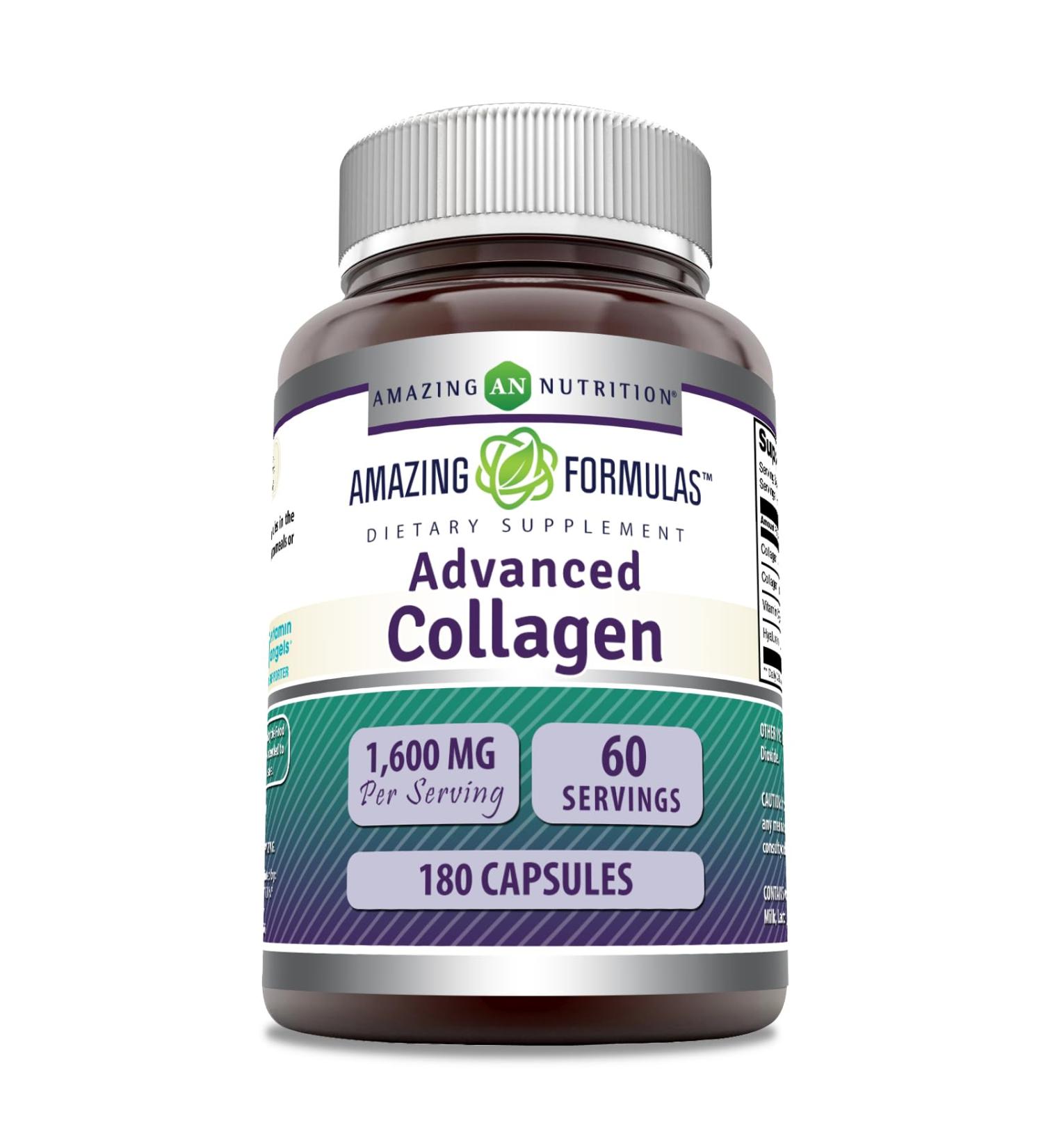 Amazing Formulas Advanced Collagen Supplement | Collagen Type I II & III with Vitamin C & Hyaluronic Acid | 1600 Mg Per Serving | 180 Capsules | Non-GMO | Gluten-Free | Made in USA Unflavored - 180 Count - 1 Pack - Buy Online on GoSupps.com