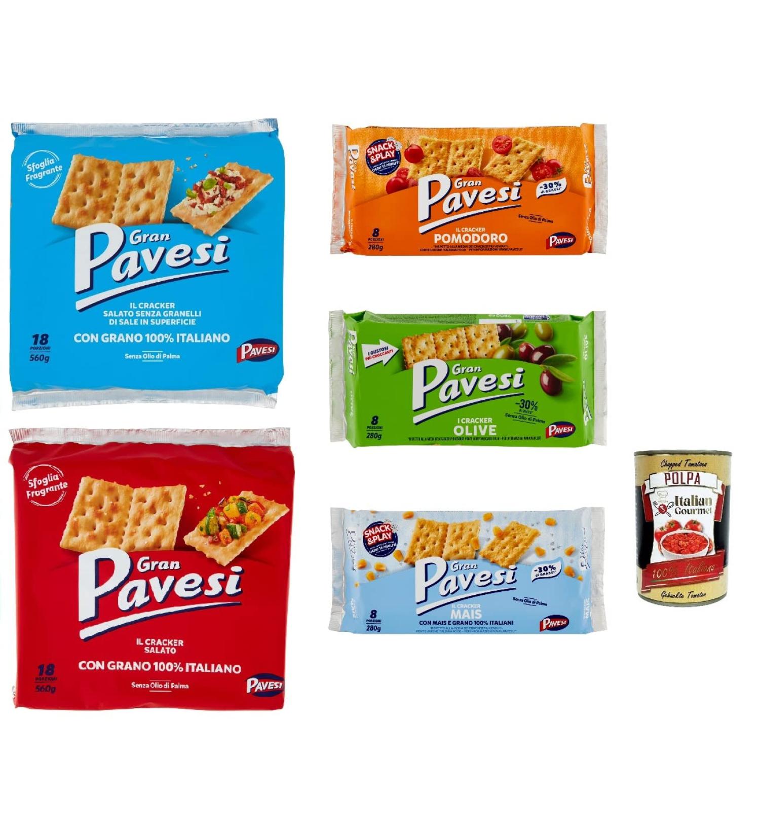 Gran Pavesi Crackers Pack of 5 gourmet Italian biscuits and polpa 400 g - Buy Online on GoSupps.com