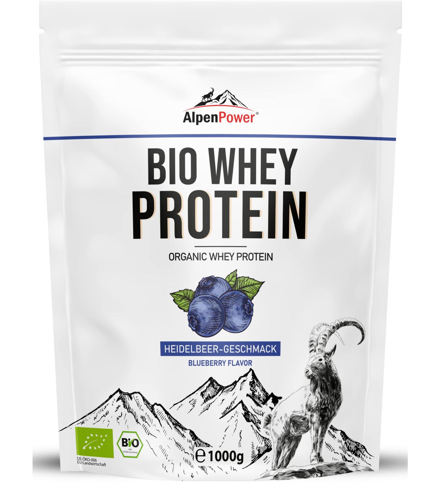 Alpenpower Bio Whey Protein Blueberry 1kg | 100% Natural Additive-Free High-Quality CFM Protein from Organic Alpine Milk - Buy Online on GoSupps.com