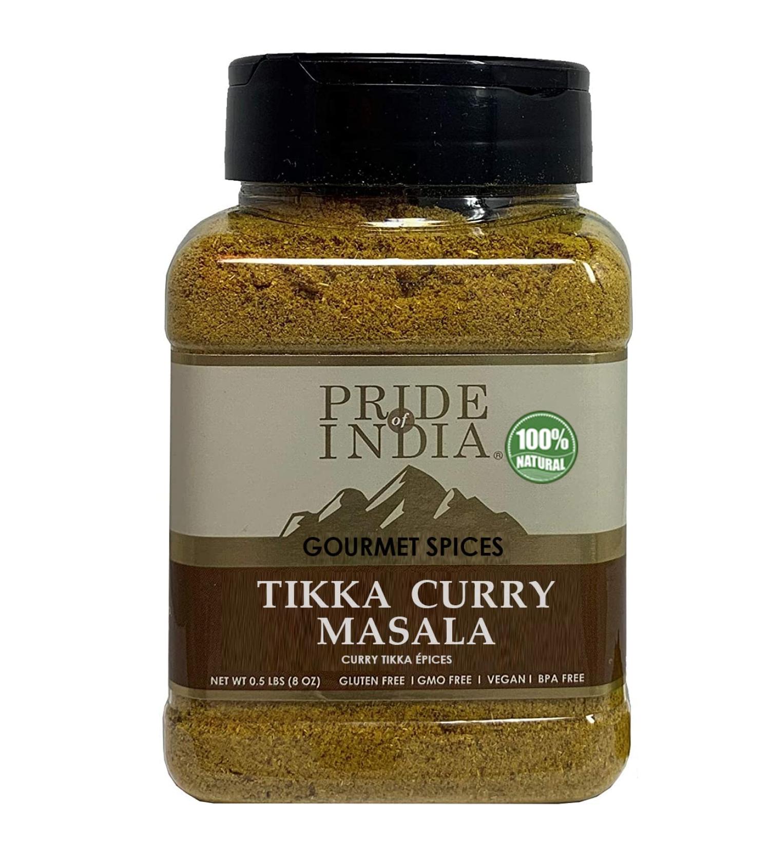 Pride of India Tikka Curry Masala Seasoning Spice - Gourmet Curry Mix (8 oz) | Vegetarian & Meat Dishes | Natural, GMO-Free & Easy to Use - Buy Online on GoSupps.com