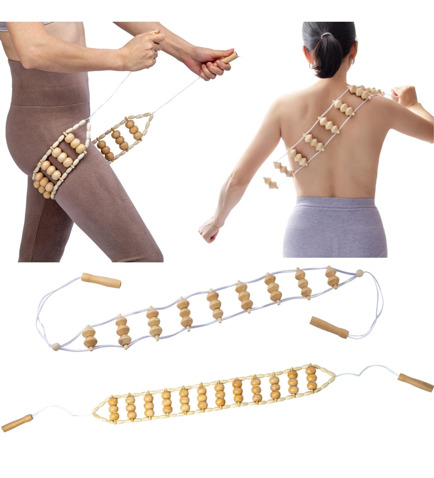 Wooden Back Massage Roller Rope Tool for Lymphatic Drainage and Muscle Pain Relief - 2 Pcs - Buy Online on GoSupps.com