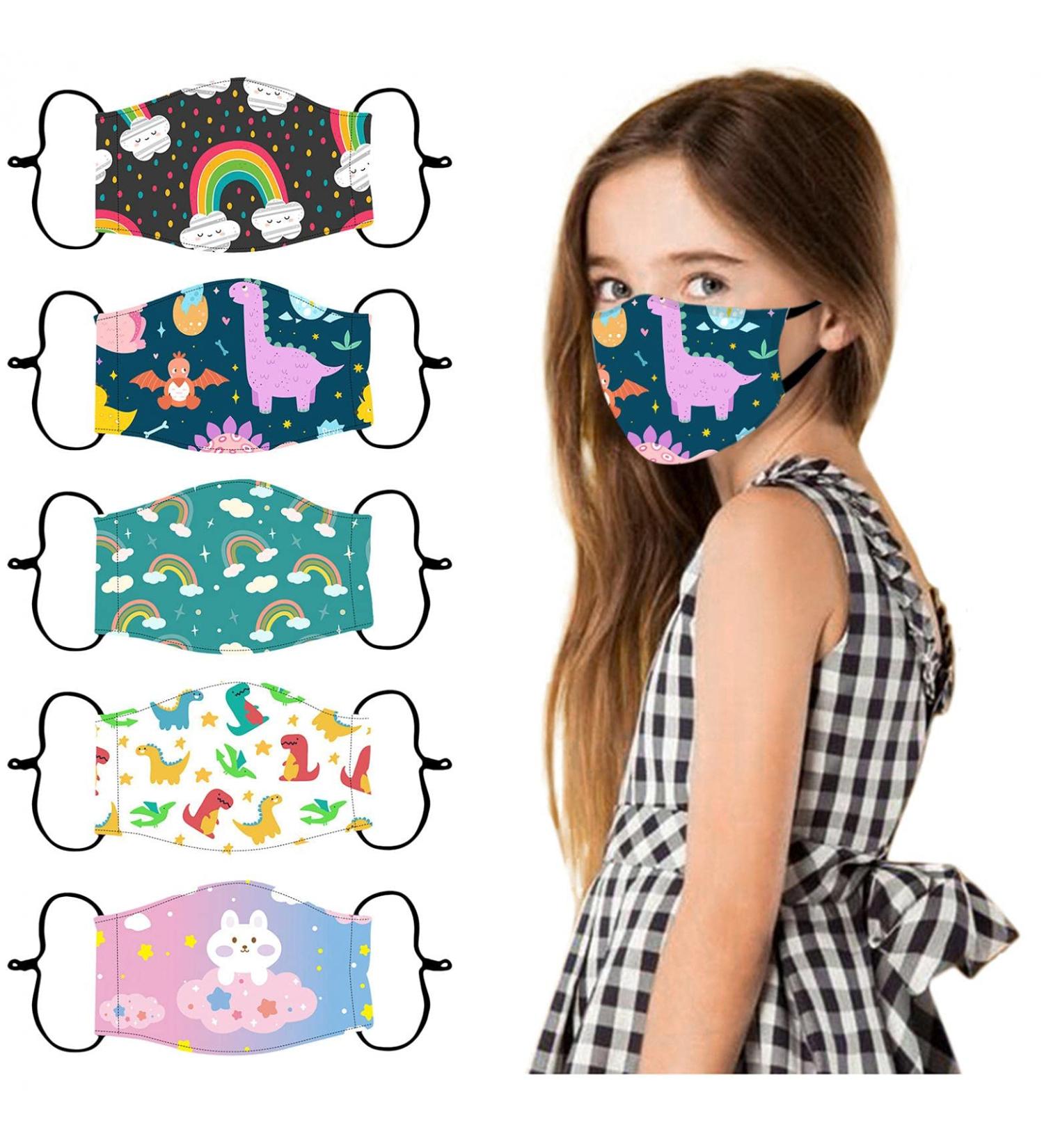 5PC Kids Face_Masks Washable Cute Printed Cloth Face Mask for Kids Girls Boys Cotton Masks for Children Face Cover Protection - Buy Online on GoSupps.com