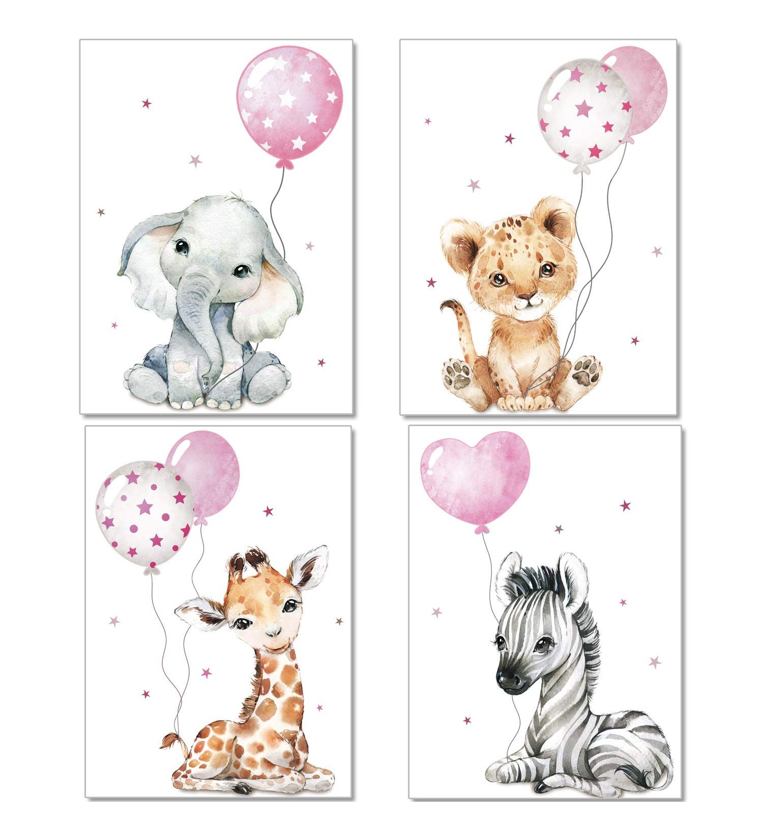 Safari Jungle Animal Poster for Girls' Baby Room Decor - Grey Pink Balloon Art Print - ArtPin P64 - Buy Online on GoSupps.com