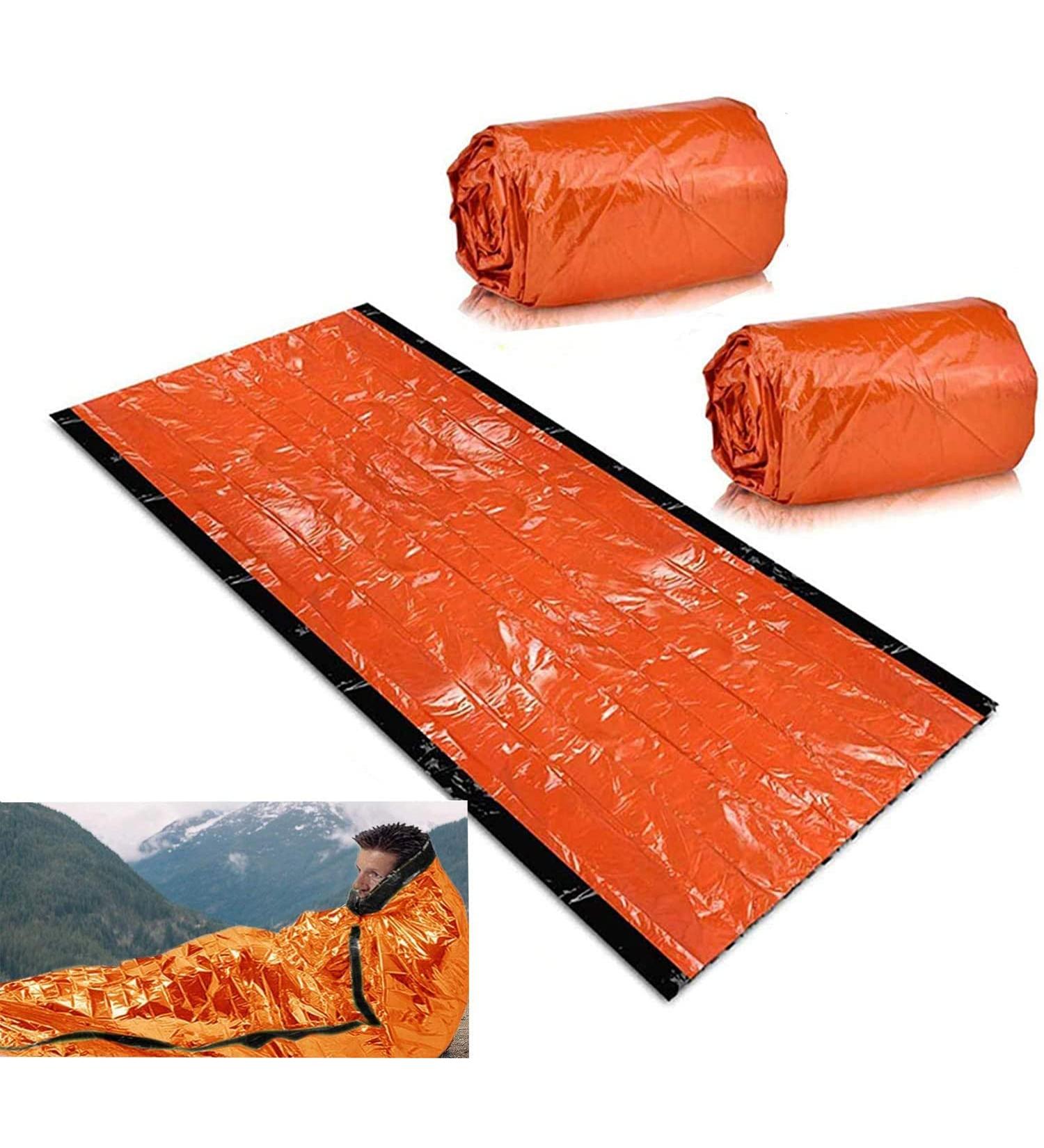 2PCS Emergency Sleeping Bag Set - Waterproof Thermal Blanket for Survival, Hiking, Camping - Outdoor First Aid Kit Essential - Buy Online on GoSupps.com