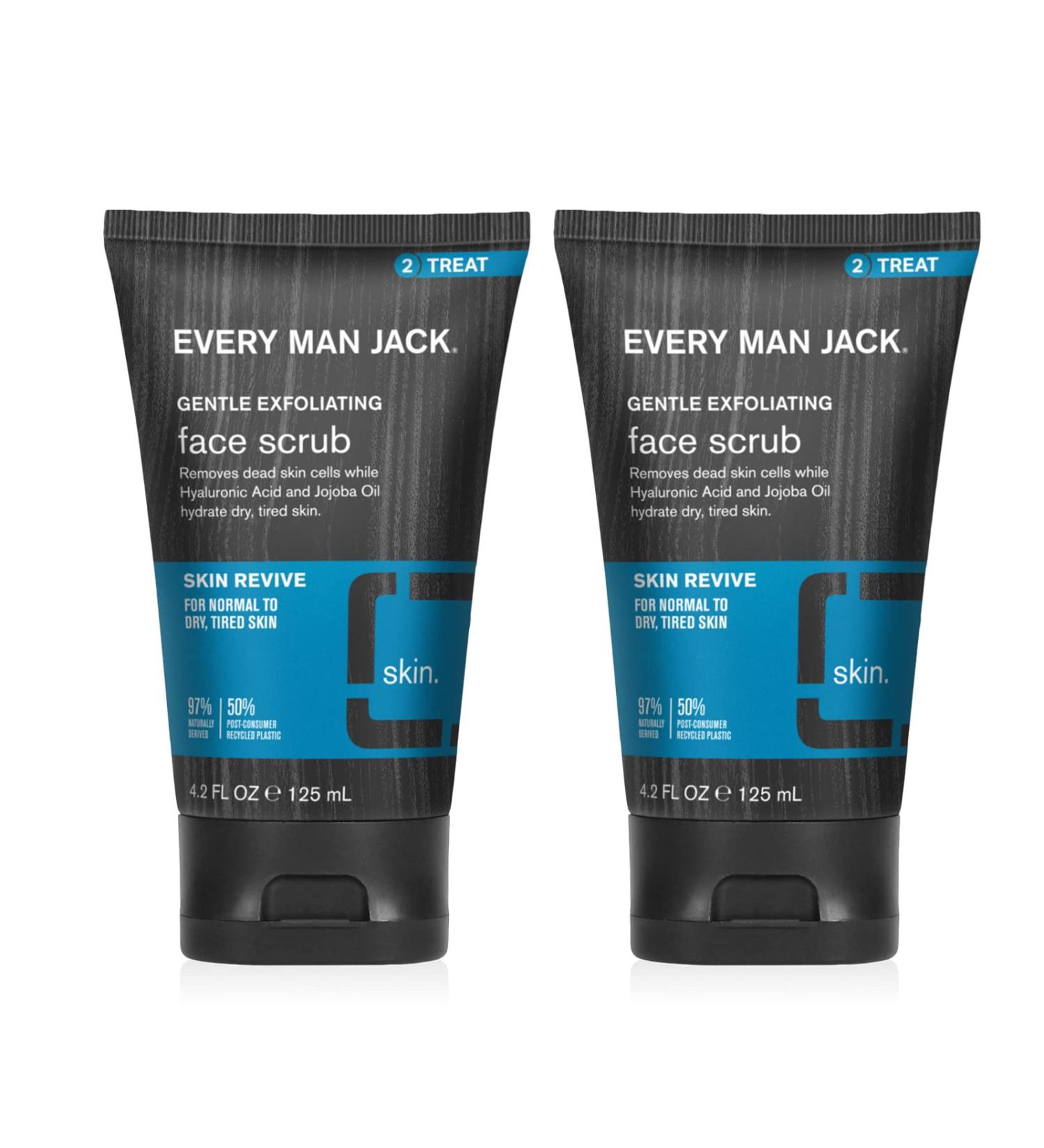 Every Man Jack Gentle Exfoliating Face Scrub for Men - 4.2 oz Twin Pack | Exfoliating, Moisturizing, and Reviving Skincare with Jojoba Beads, Hyaluronic Acid, and Caffeine - Buy Online on GoSupps.com