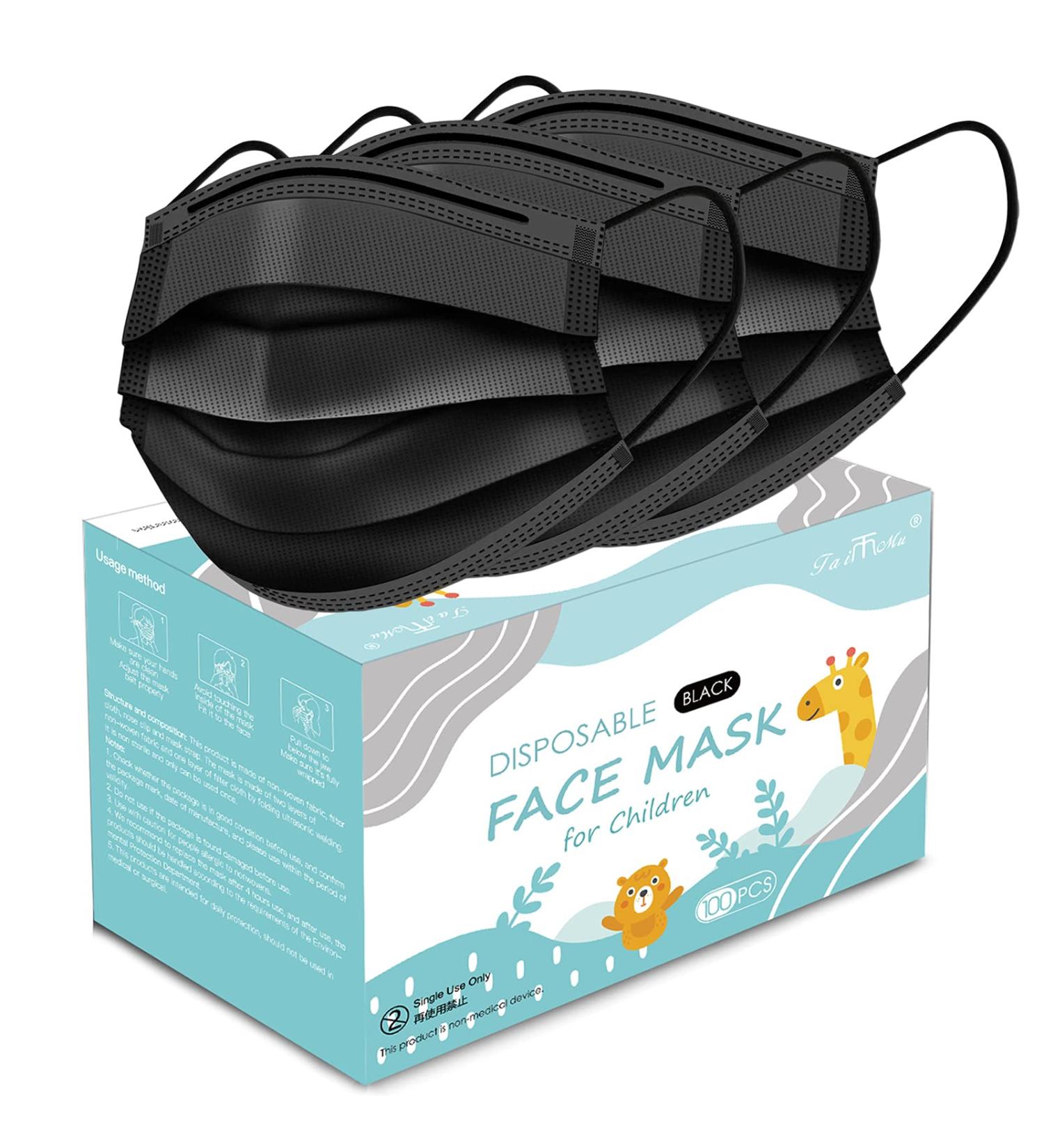 100PCS Kids Black Disposable Face Masks | Breathable Children's Safety Masks for Protection Against Air Pollution and Dust - Buy Online on GoSupps.com