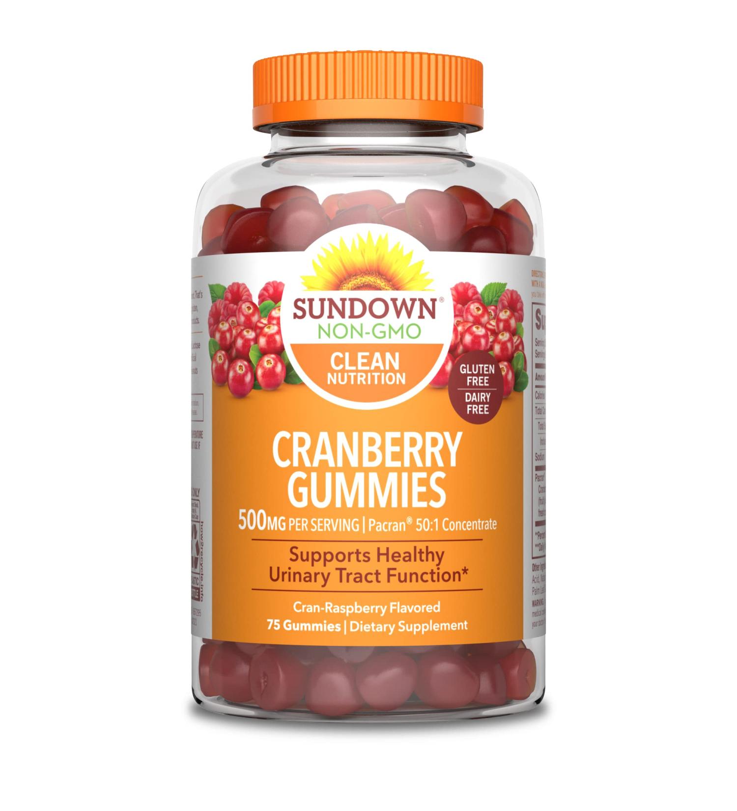 Sundown Cranberry Gummies 500mg - 75 Count, Urinary Tract Health Support, Cran-Raspberry Flavor - Buy Online on GoSupps.com