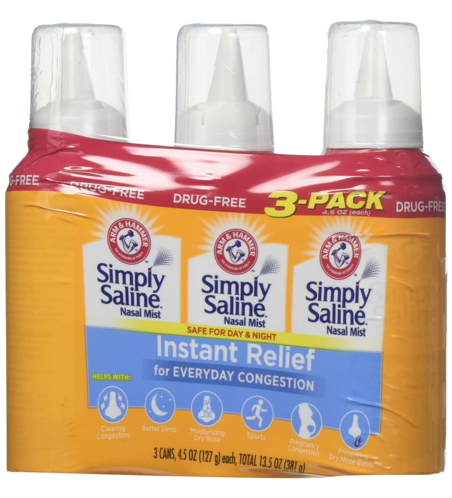 Arm & Hammer Simply Saline Nasal Relief Mist Spray - Giant Size 4.5oz (Pack of 3) - Buy Online on GoSupps.com