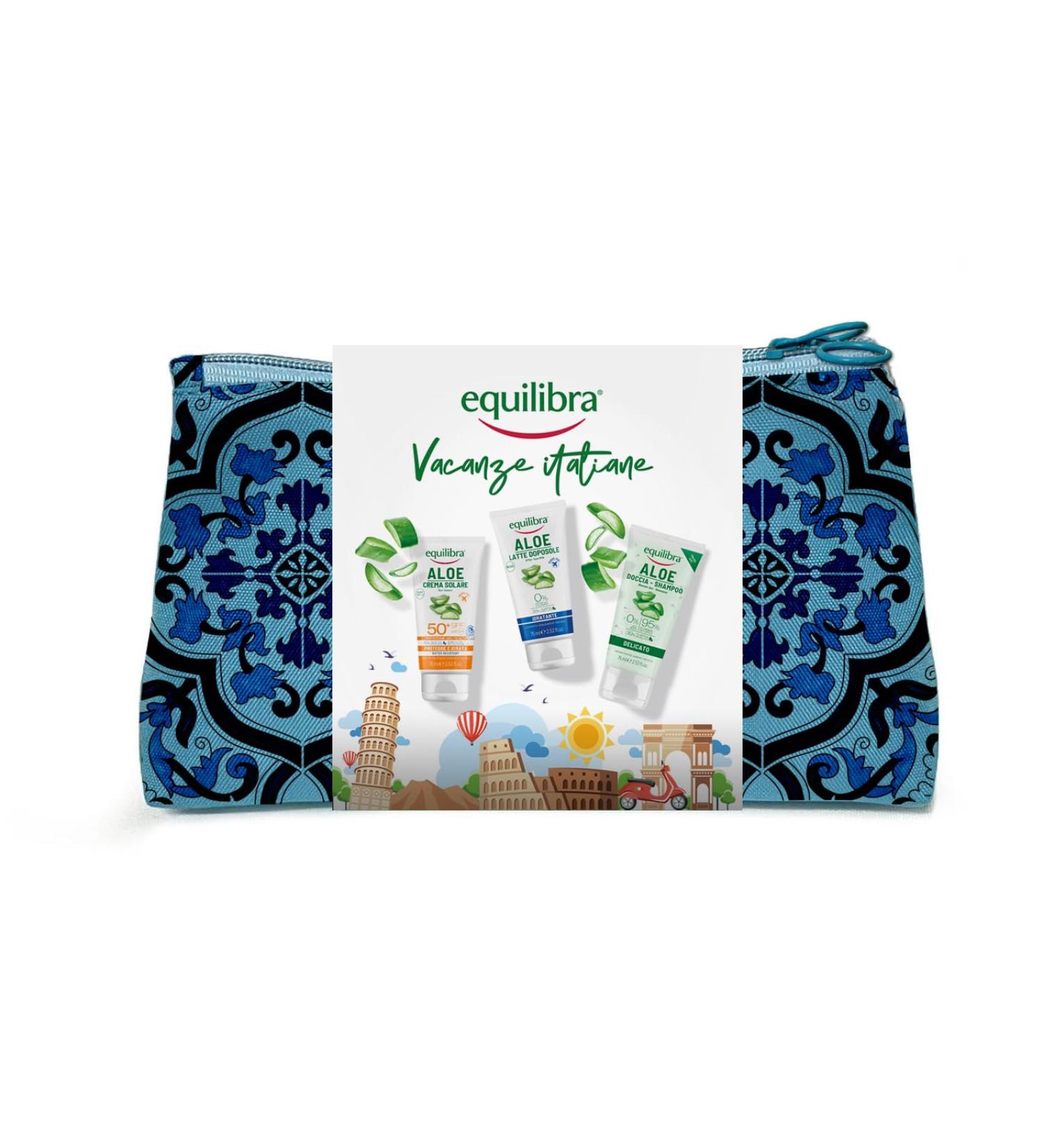  Equilibra equilibra Italian Holiday Pouch with Aloe Sun Cream SPF 50+ Aloe After Sun Milk and Aloe Shower-Shampoo in Travel Size Dermatologically Tested Suitable for Skin - Buy Online on GoSupps.com