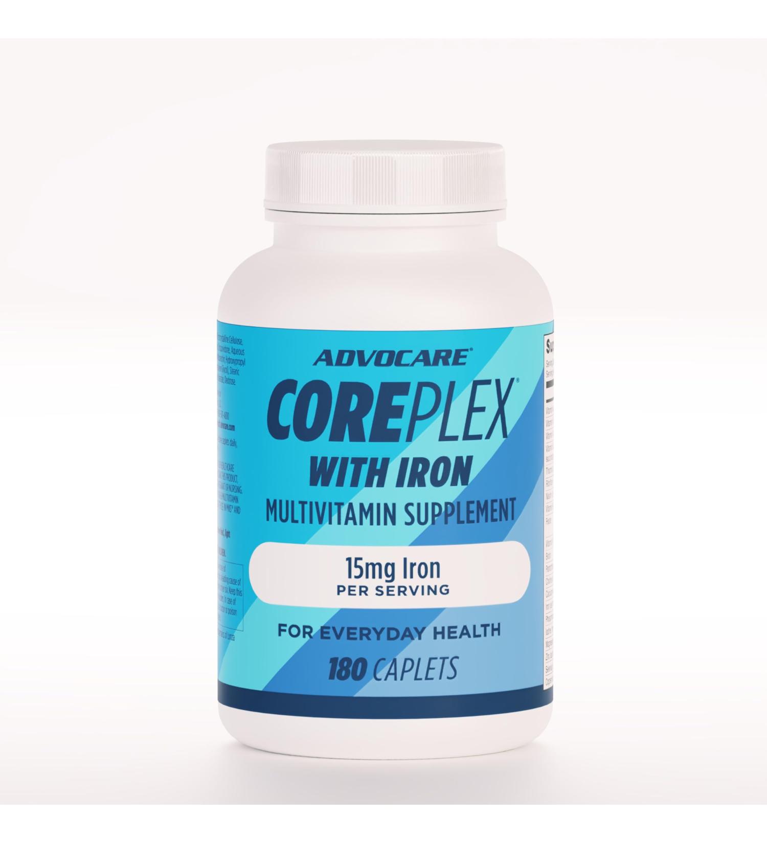 AdvoCare CorePlex with Iron - Multivitamin with Vitamin A B-6 B-12 C & E - Also Includes Thiamine Folic Acid & Magnesium - 180 Caplets - Buy Online on GoSupps.com