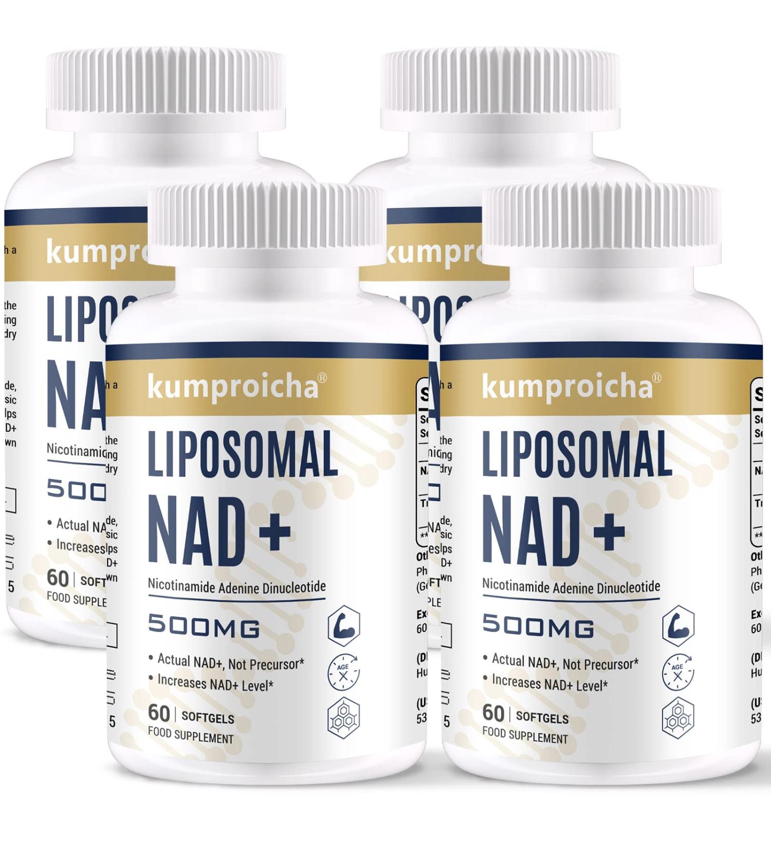 Liposomal NAD+ 500mg with TMG 250mg Soft Capsules - 60 Pieces (4 Pack) | Optimal Cell Repair & Energy Metabolism Supplement - Buy Online on GoSupps.com