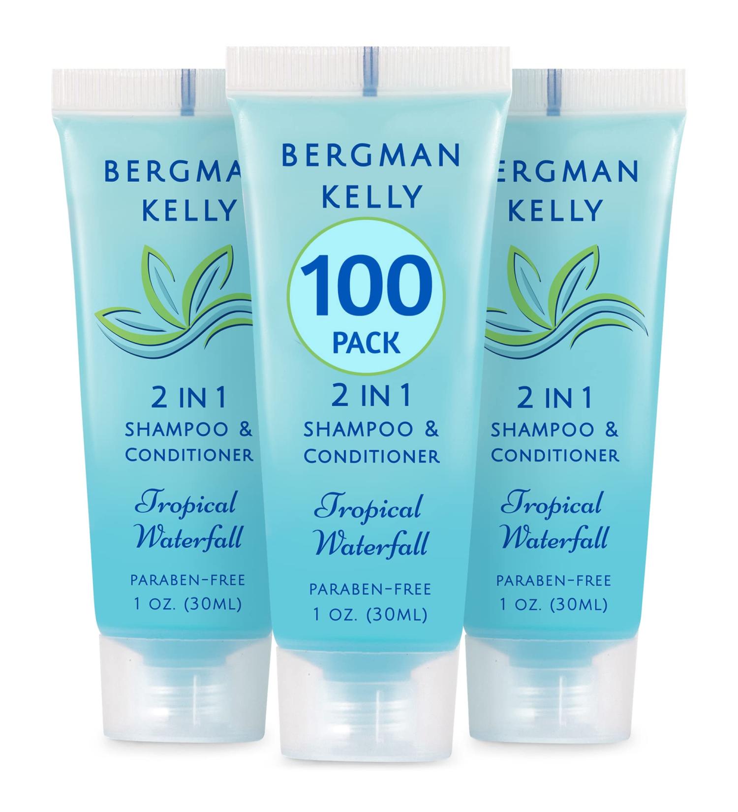 Bergman Kelly Travel Size 2-in-1 Shampoo & Conditioner 1oz - 100 Pack Tropical Waterfall | Hotel Toiletries Bulk, Invigorating Amenities - Buy Online on GoSupps.com