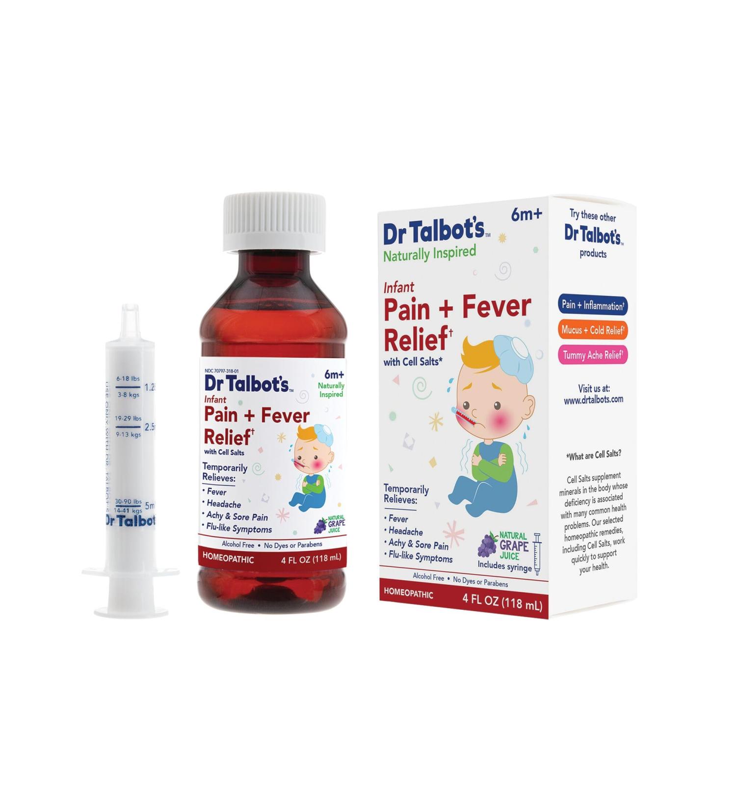Dr. Talbot's Infant Pain and Fever Relief Liquid Medicine - 4 fl oz - 6+ Months - Grape Juice Flavor - No Alcohol Dyes or Parabens - Baby Essentials Infant Pain + Fever Relief - Buy Online on GoSupps.com