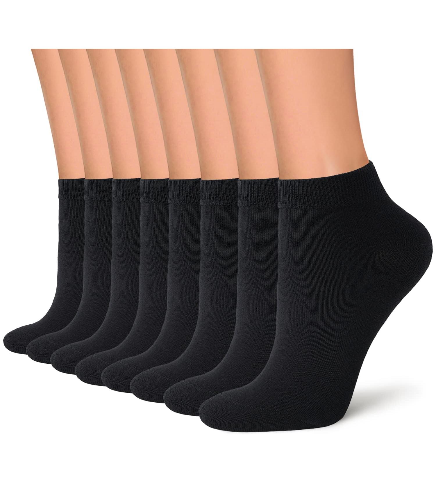 Women's Non-Slip Cotton Ankle Socks - 8 Pairs Low Cut No Show Socks in Black - Buy Online on GoSupps.com